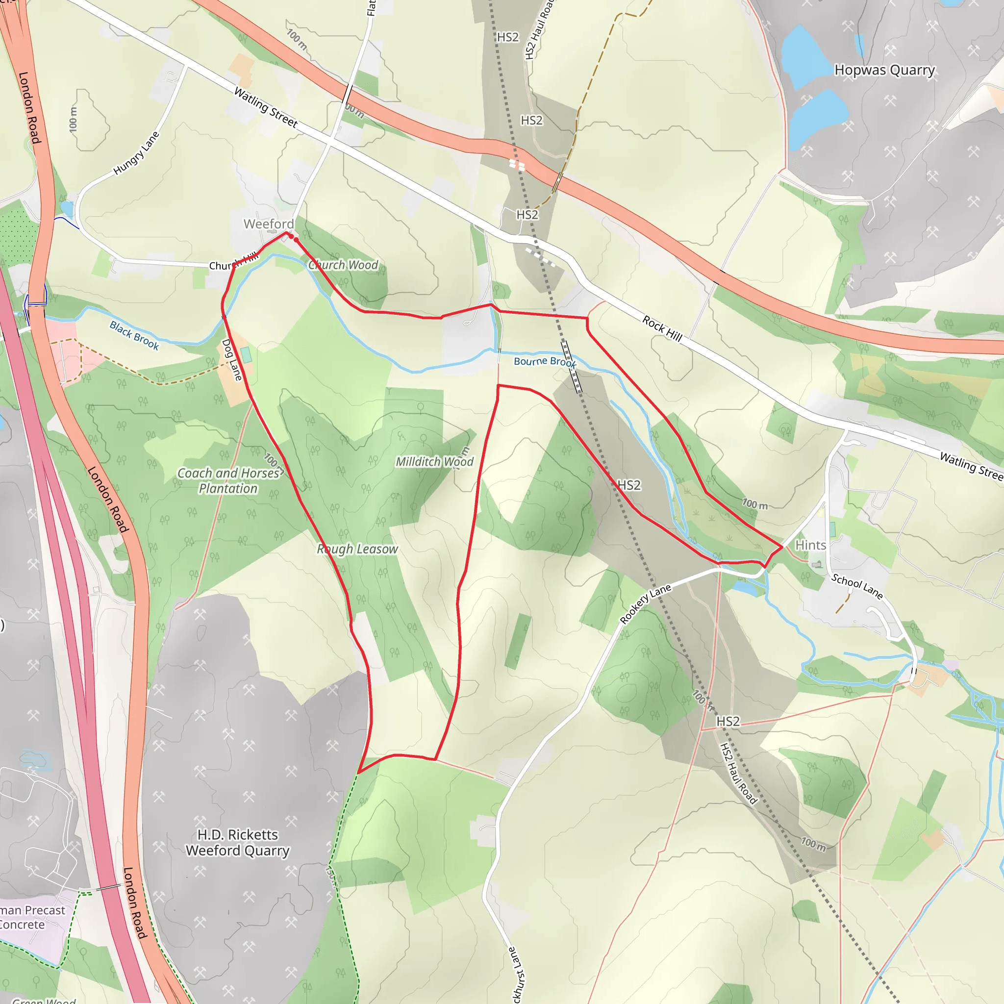 Weeford to Hints Loop mobile static map