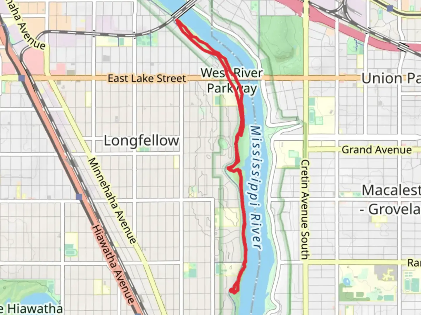 An image depicting the trail Winchell Trail and West River Parkway Trail Loop and its surrounding area.