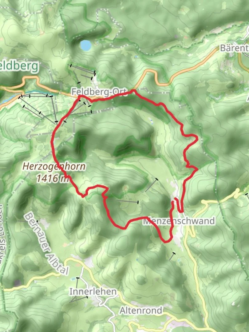 An image depicting the trail Menzenschwand Loop via Caritasheim and Milchberg and its surrounding area.
