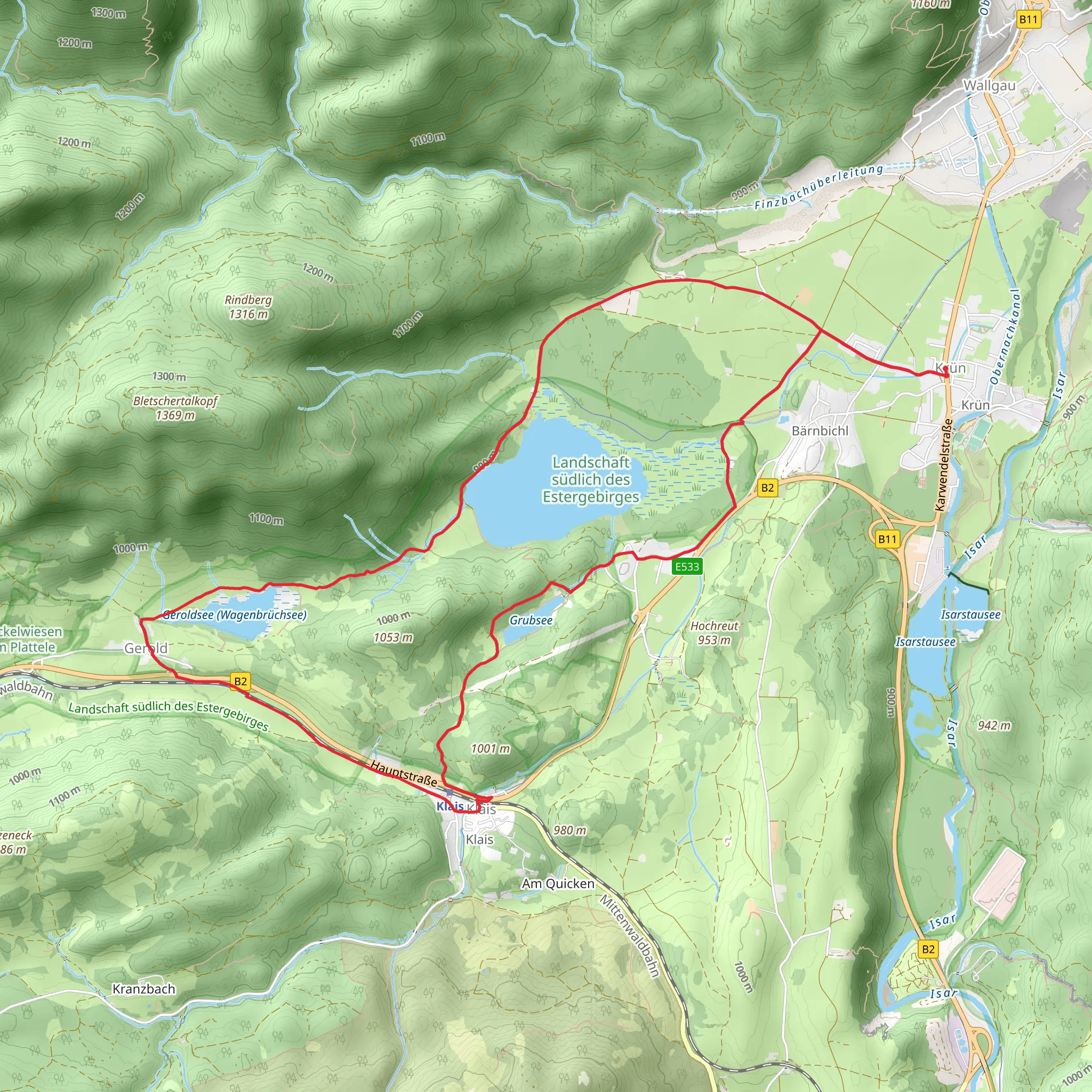 Barmsee, Geroldsee - Wagenbruchsee, Sattel and Grubsee Loop via Wanderweg 451 mobile static map