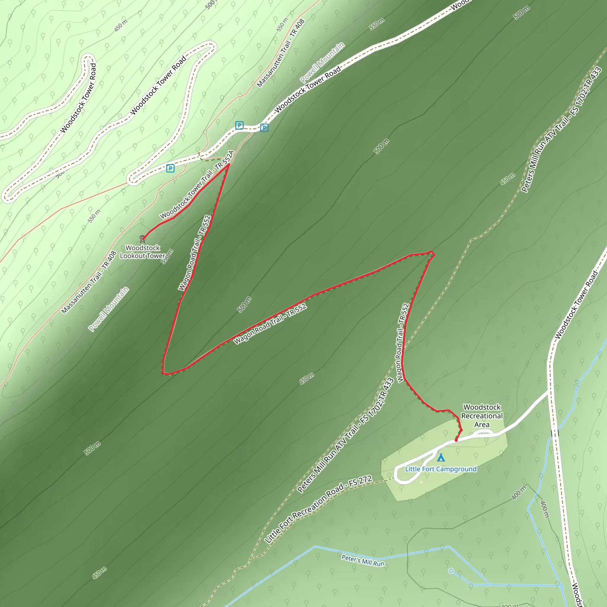 Woodstock Tower Trail via Wagon Road Trail mobile static map