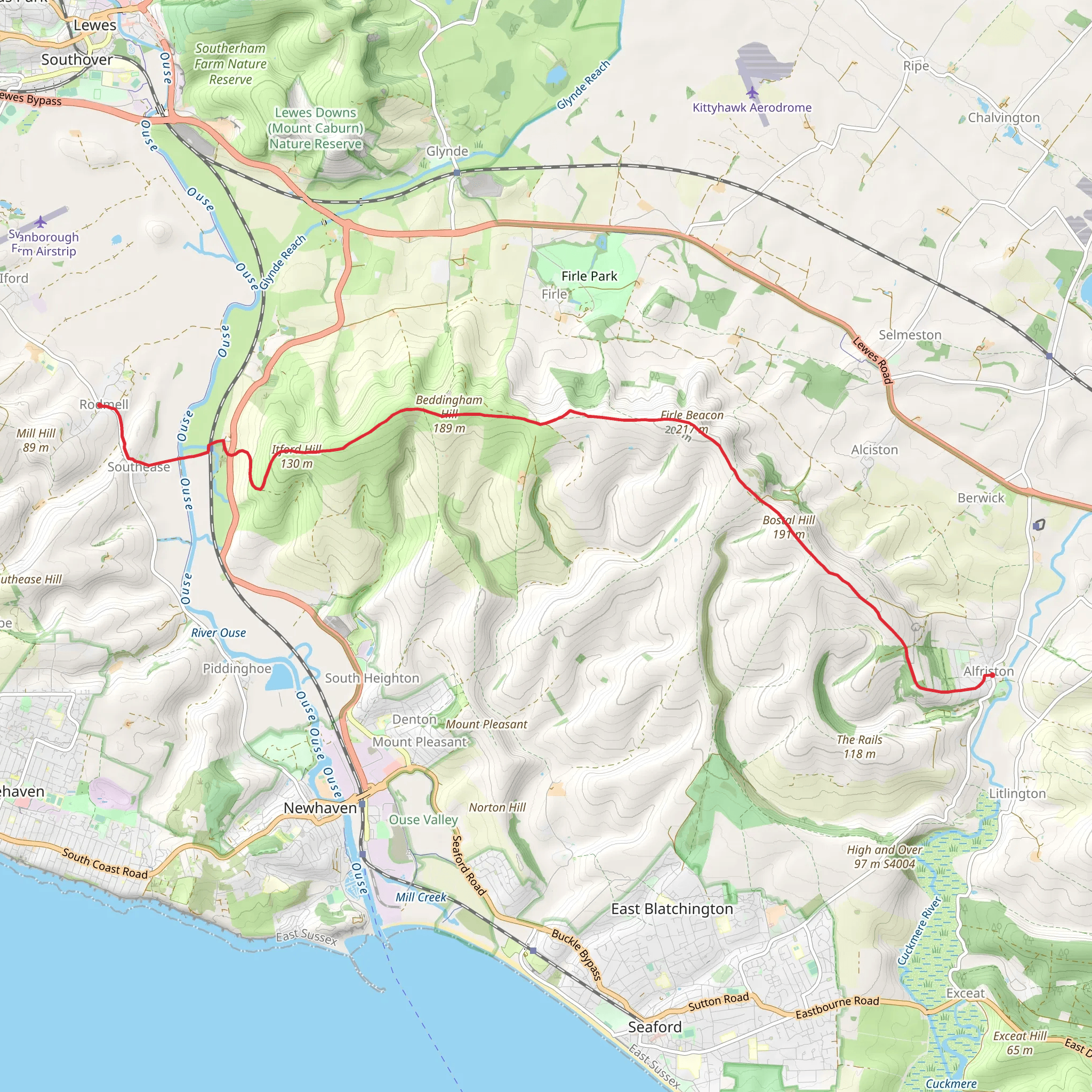 Alfriston to Rodmell by The South Downs Way mobile static map