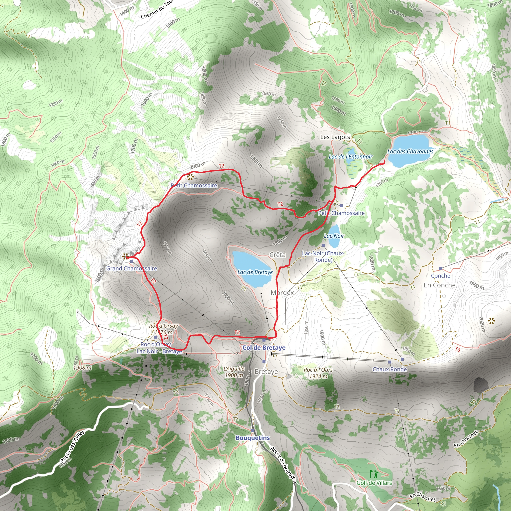 Lac des Chavonnes and Lac de Bretaye Loop mobile static map