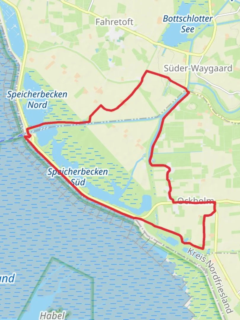 An image depicting the trail Vogelschutzgebiet Hauke-Haien-Koog Loop and its surrounding area.
