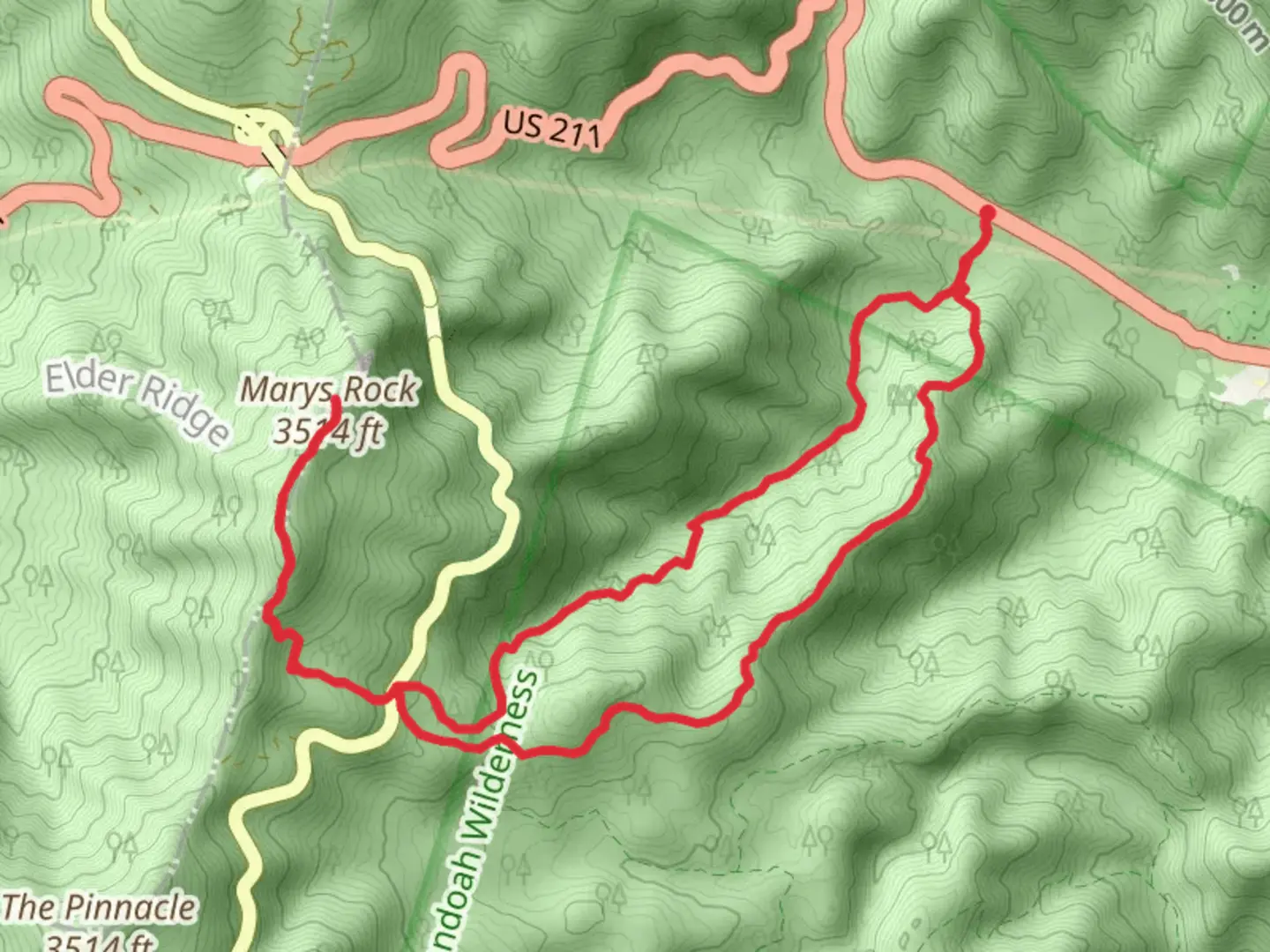 An image depicting the trail Buck Ridge, Mary's Rock and Buck Hollow Loop Trail and its surrounding area.