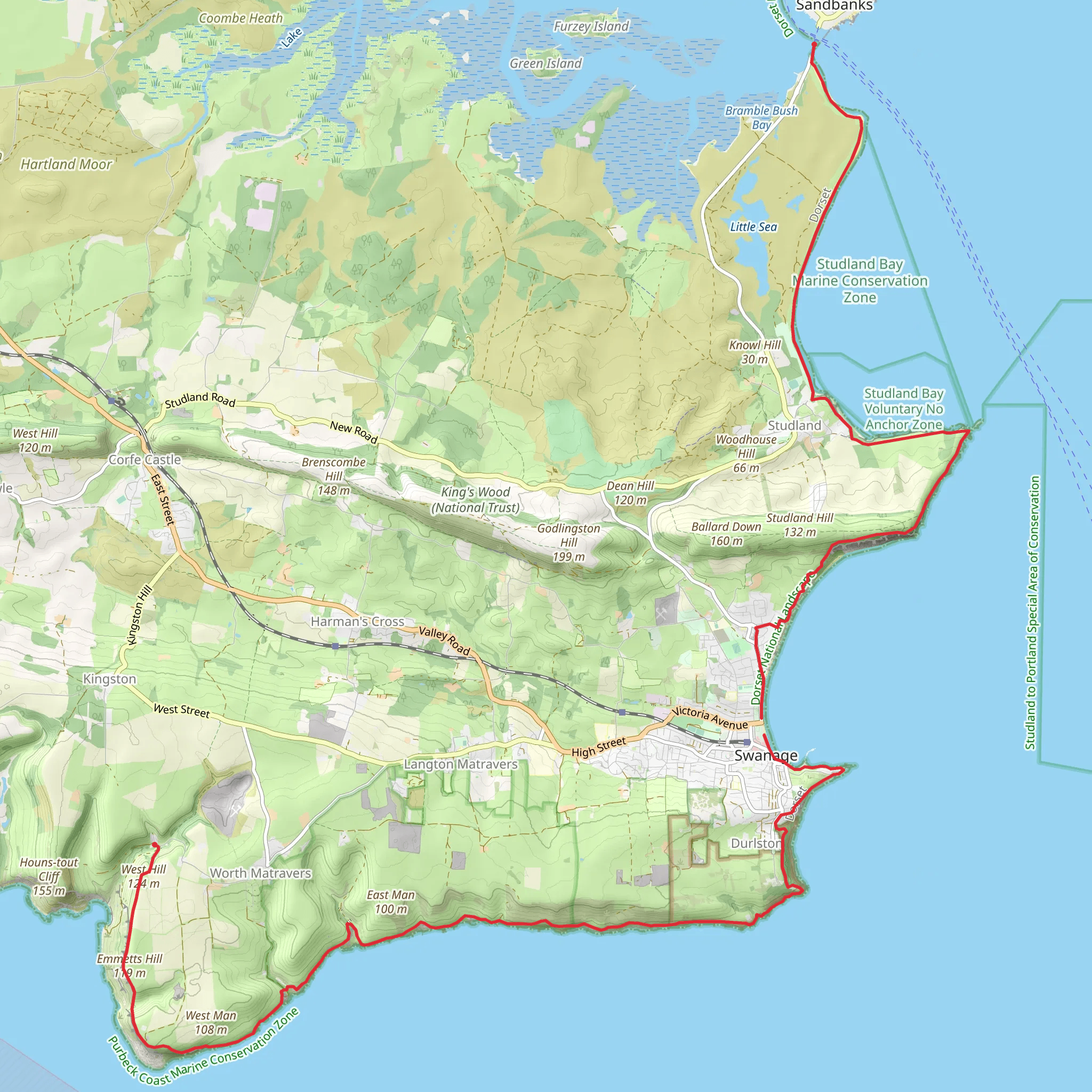 Worth Matravers to South Haven Point Walk mobile static map