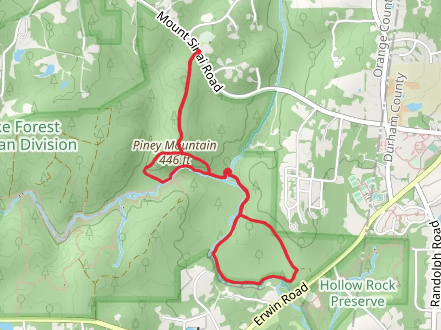 An image depicting the trail Piney Mountain and New Hope Creek Loop Trail - North and its surrounding area.
