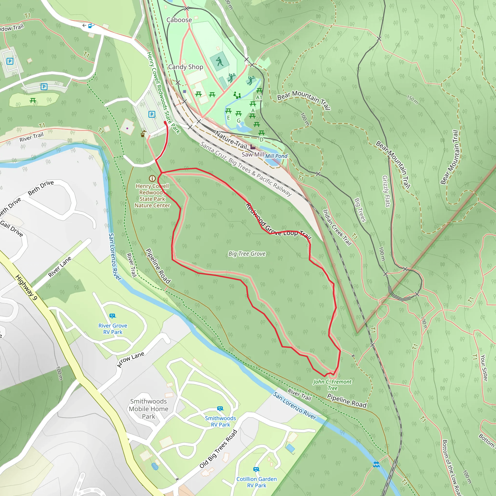 Redwood Grove Loop Trail Loop mobile static map