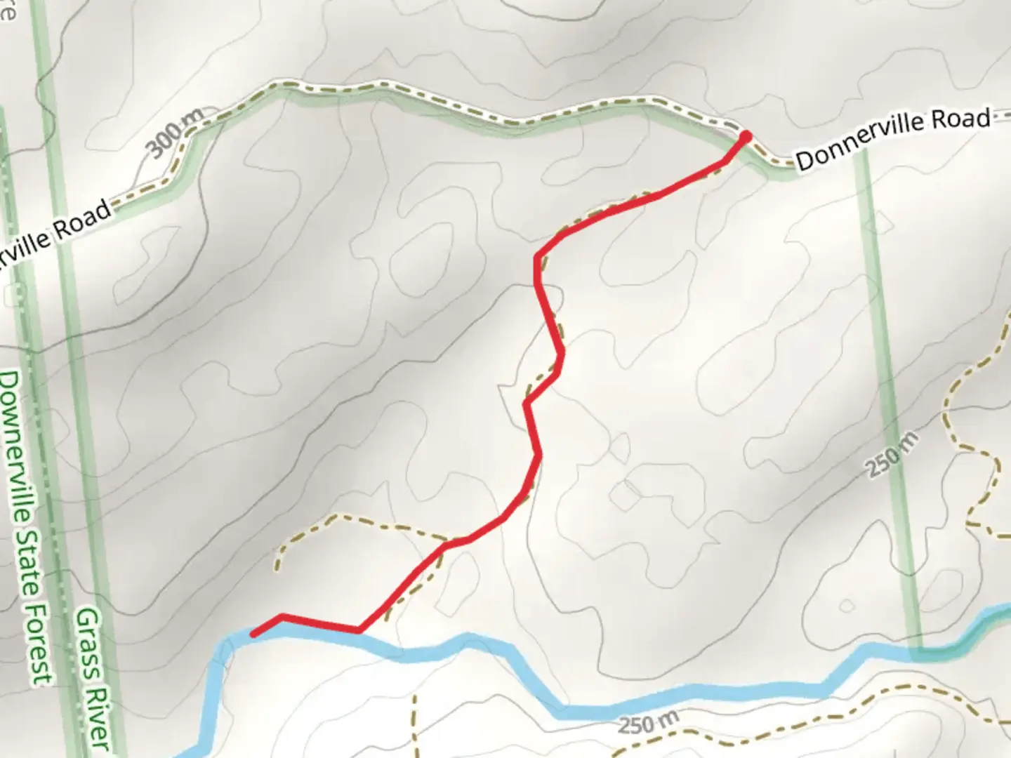 An image depicting the trail Grasse River from Donnerville Road and its surrounding area.