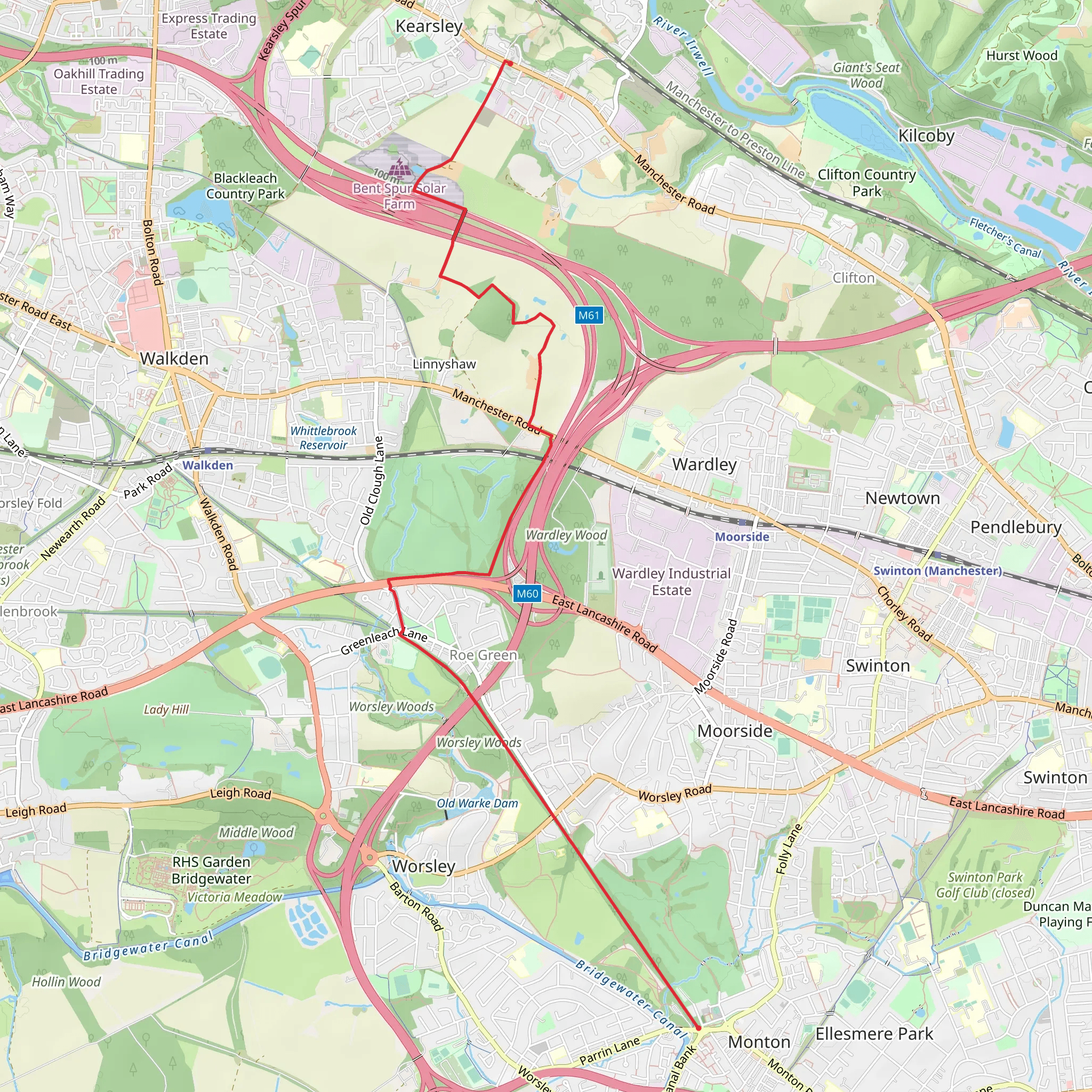 Kearsley to Monton Green Walk mobile static map