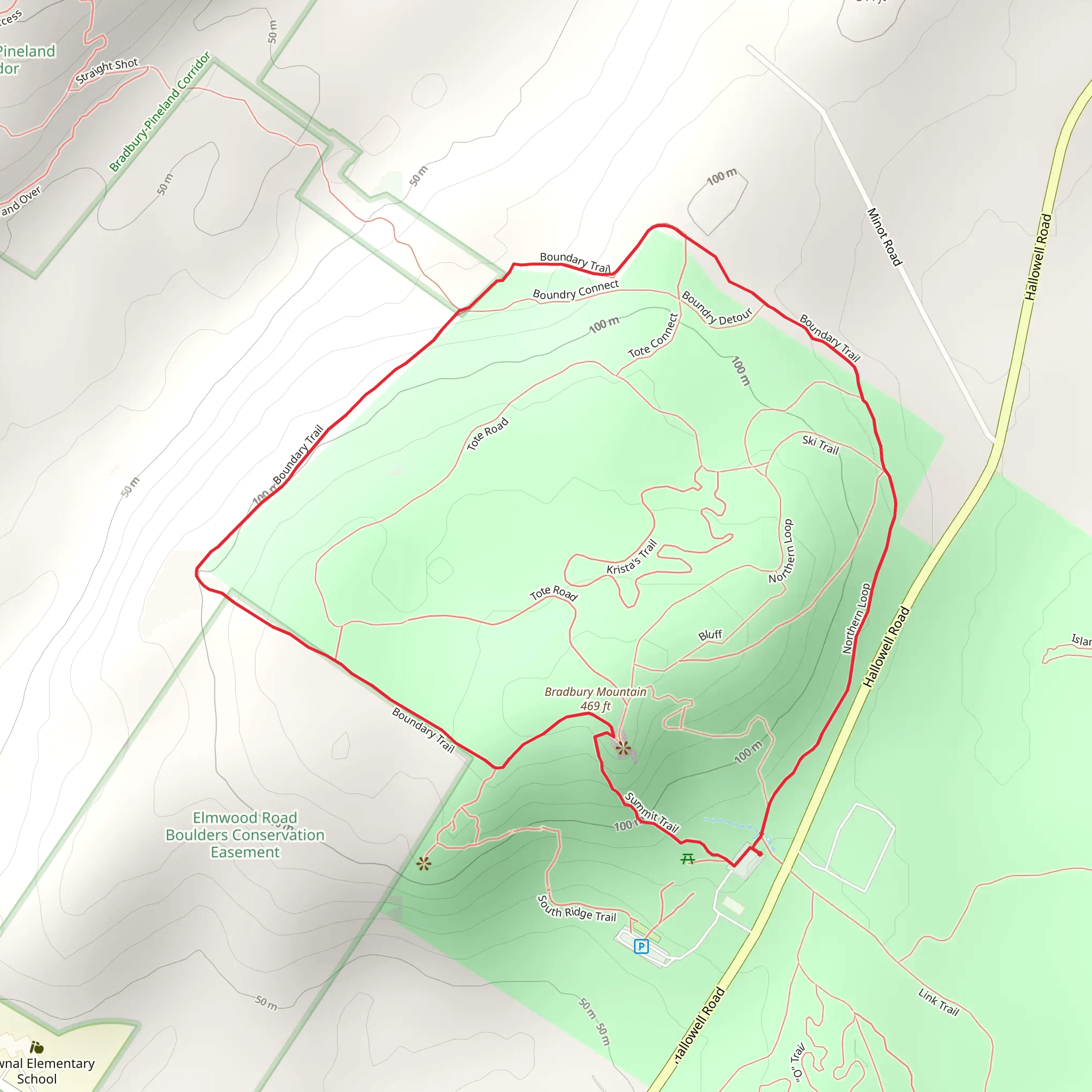Bradbury Mountain via Boundary Trail mobile static map