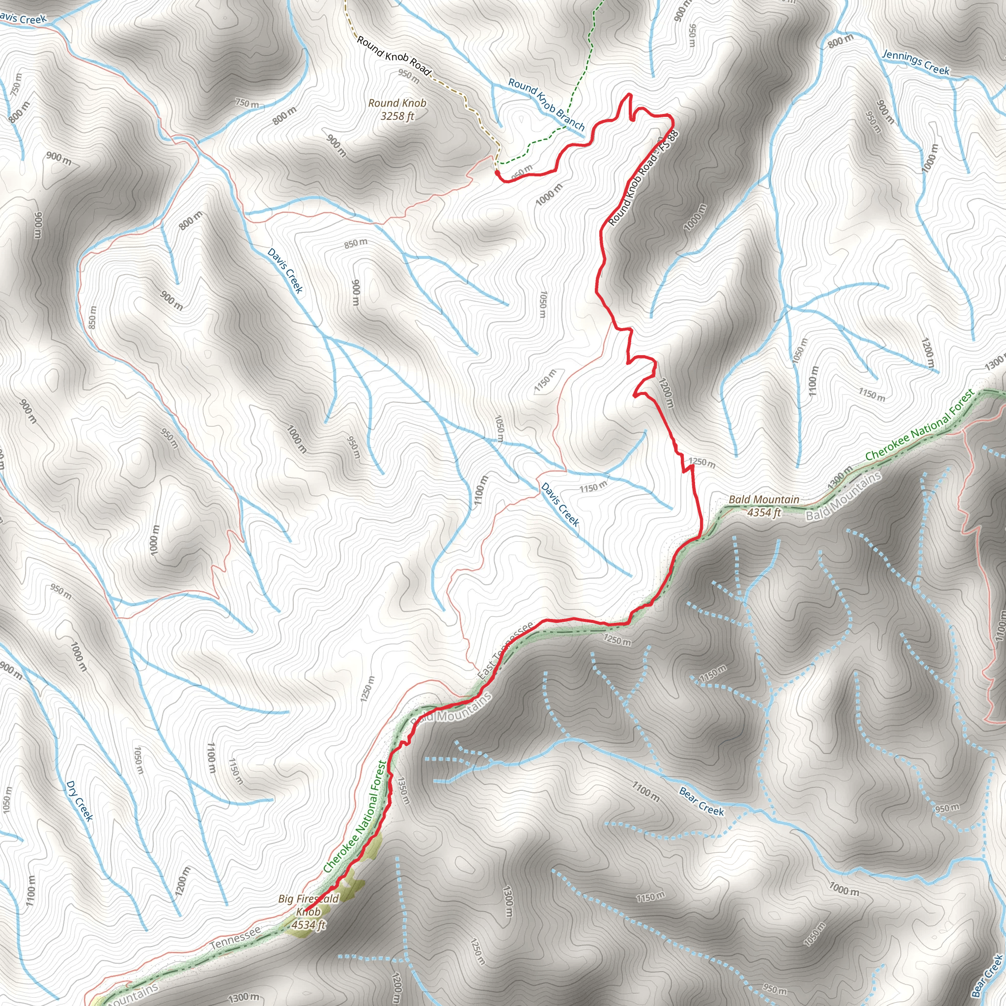 Big Firescald and Knob Licklog Gap and Round Knob Road mobile static map