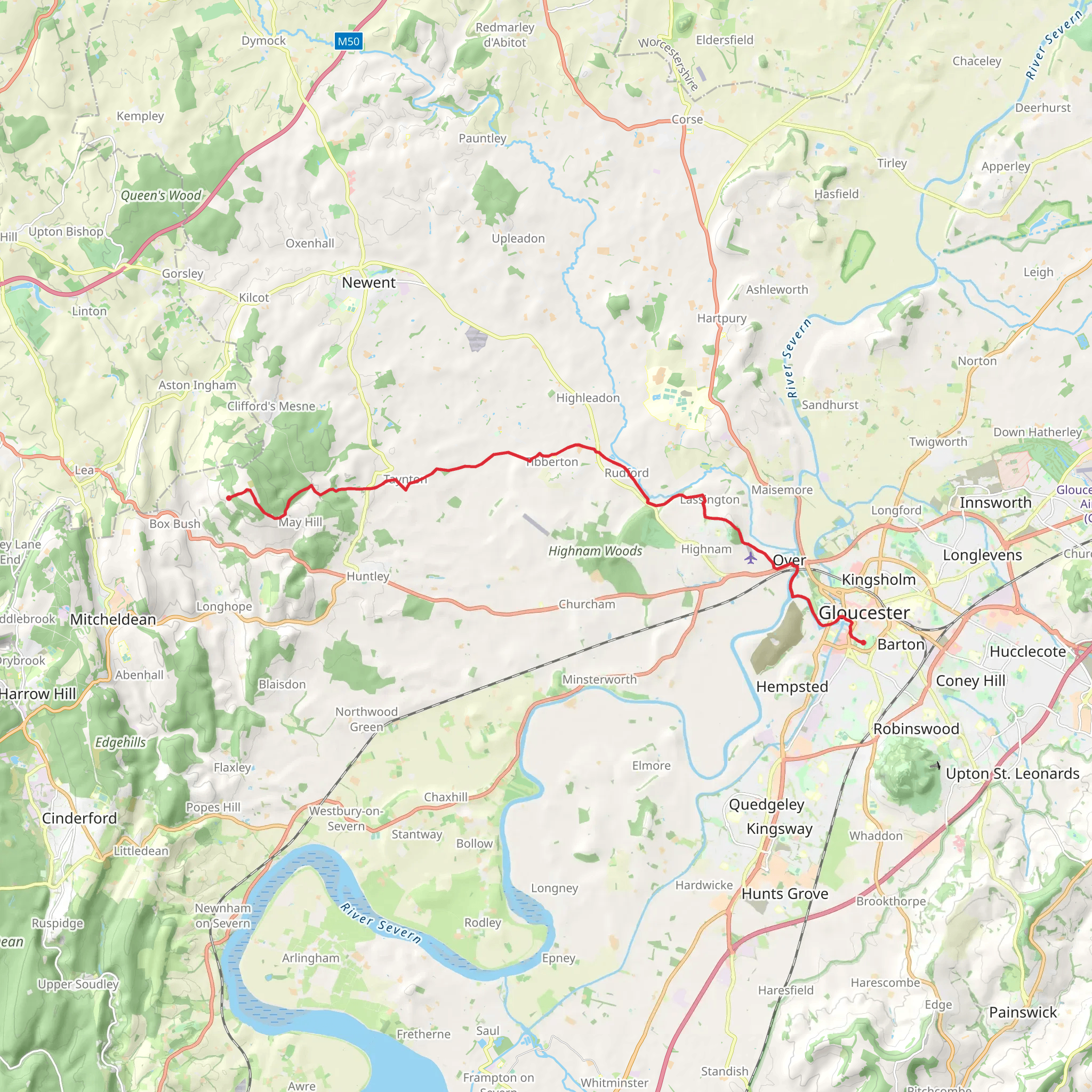 May Hill to Gloucester Walk mobile static map