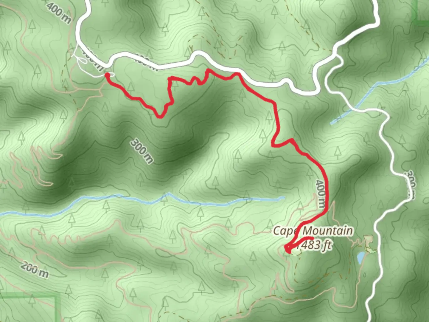 An image depicting the trail Cape Mountain via Scurvy Ridge and Princess Tasha Trail and its surrounding area.