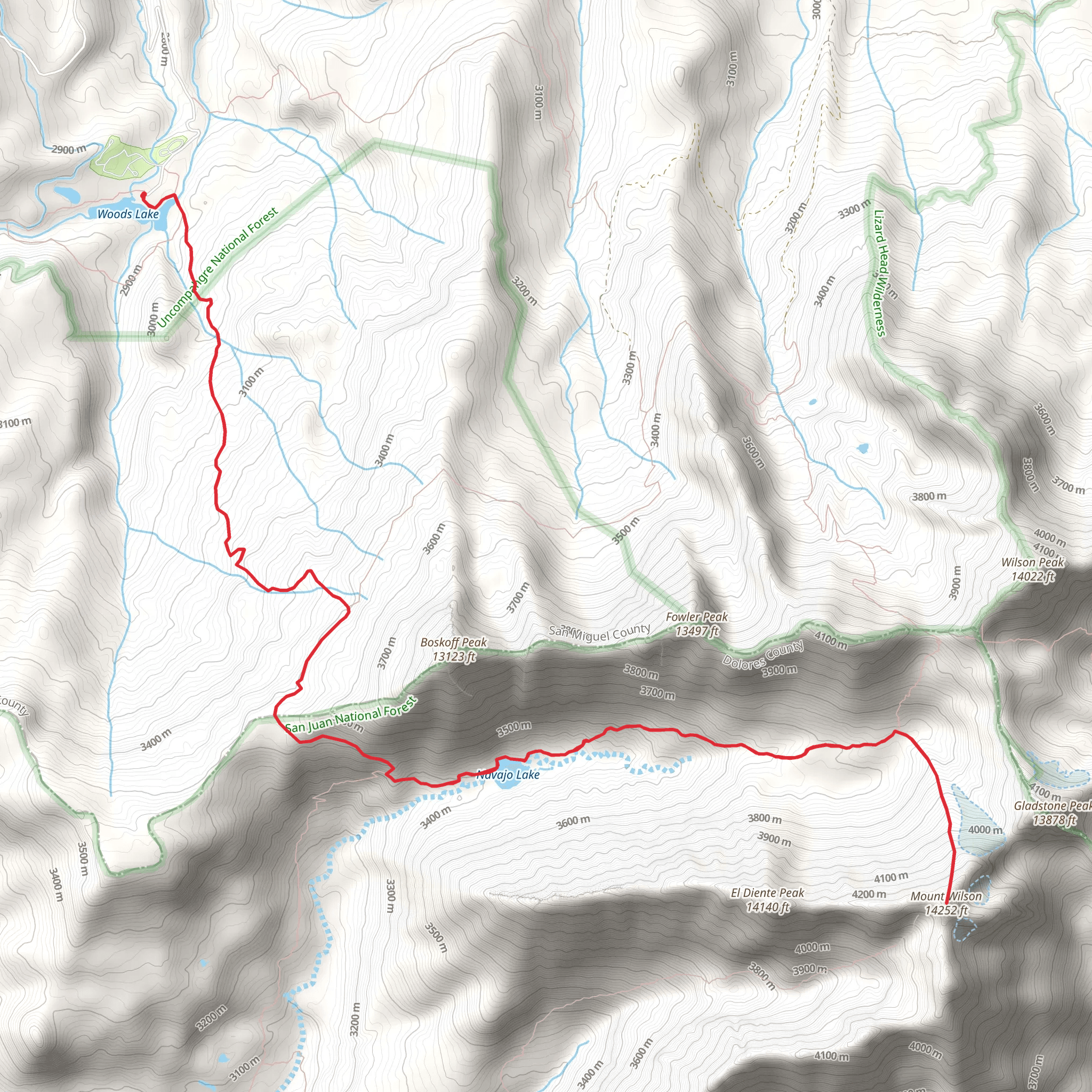Mount Wilson via Woods Lake mobile static map