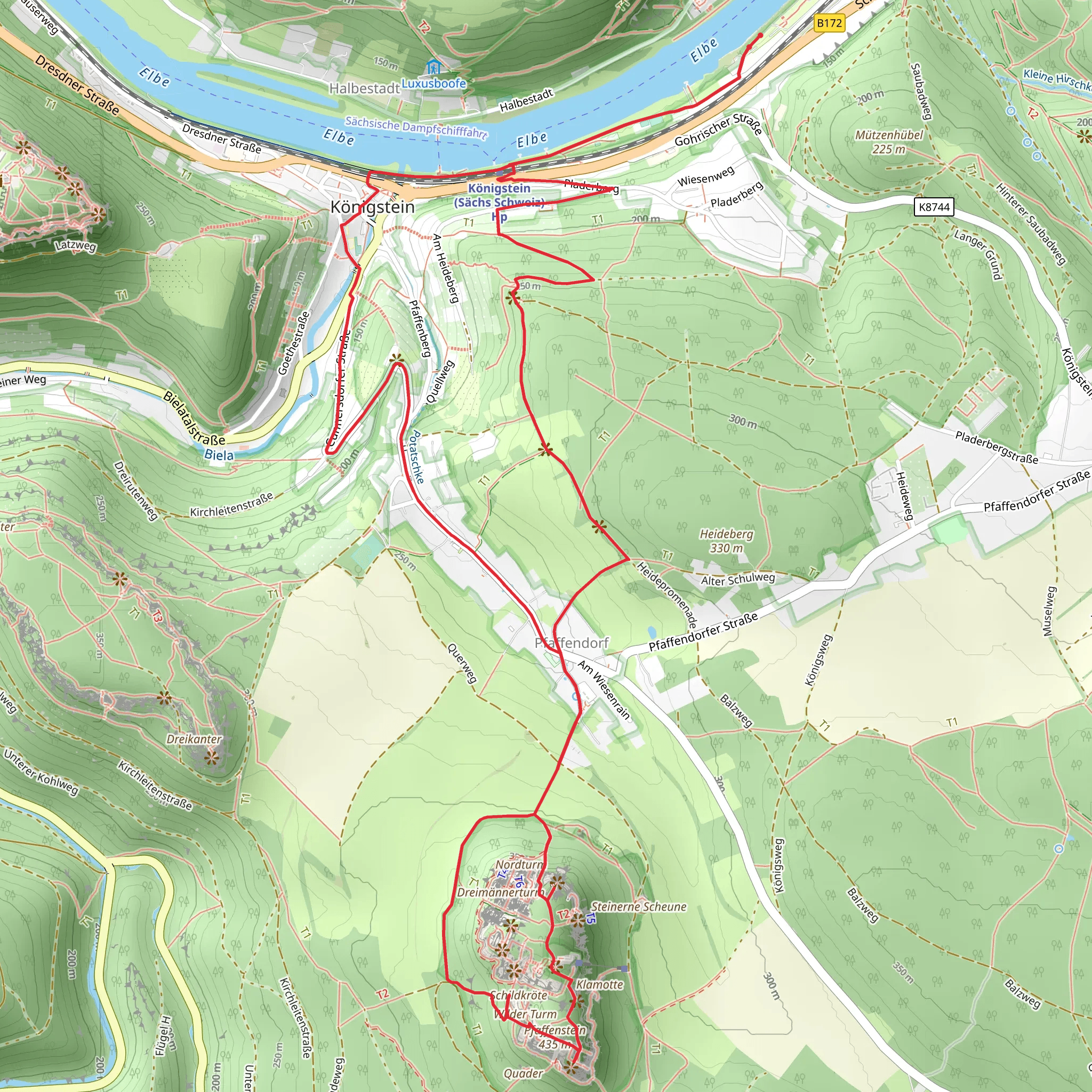 Schoene Aussicht, Bundesfels and Pfaffenstein via Oberer Rundweg mobile static map