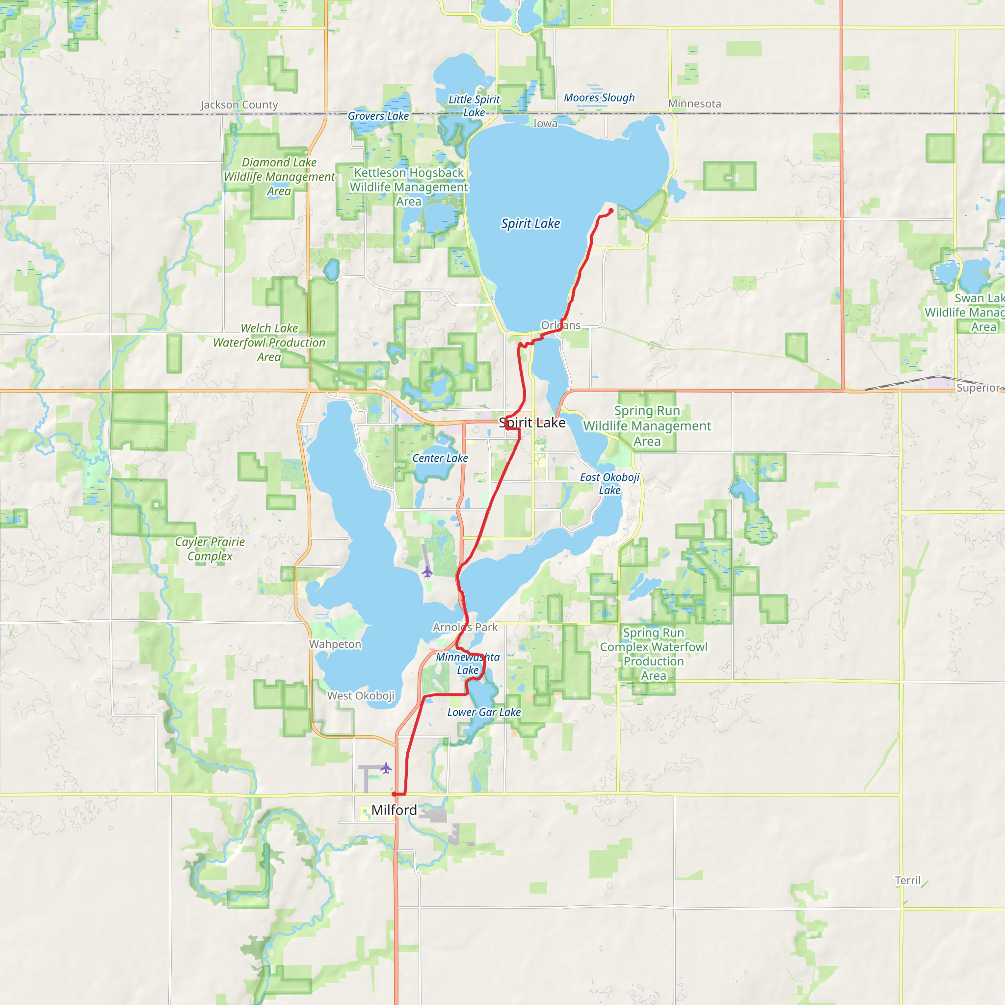 Iowa Great Lakes Trail Point to Point mobile static map