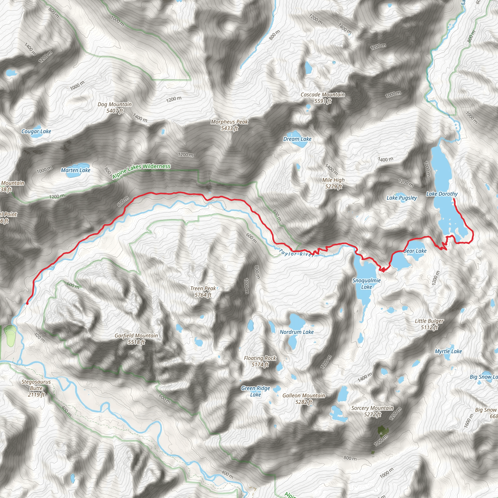 Lake Dorothy via Snoqualmie Lake Trail mobile static map