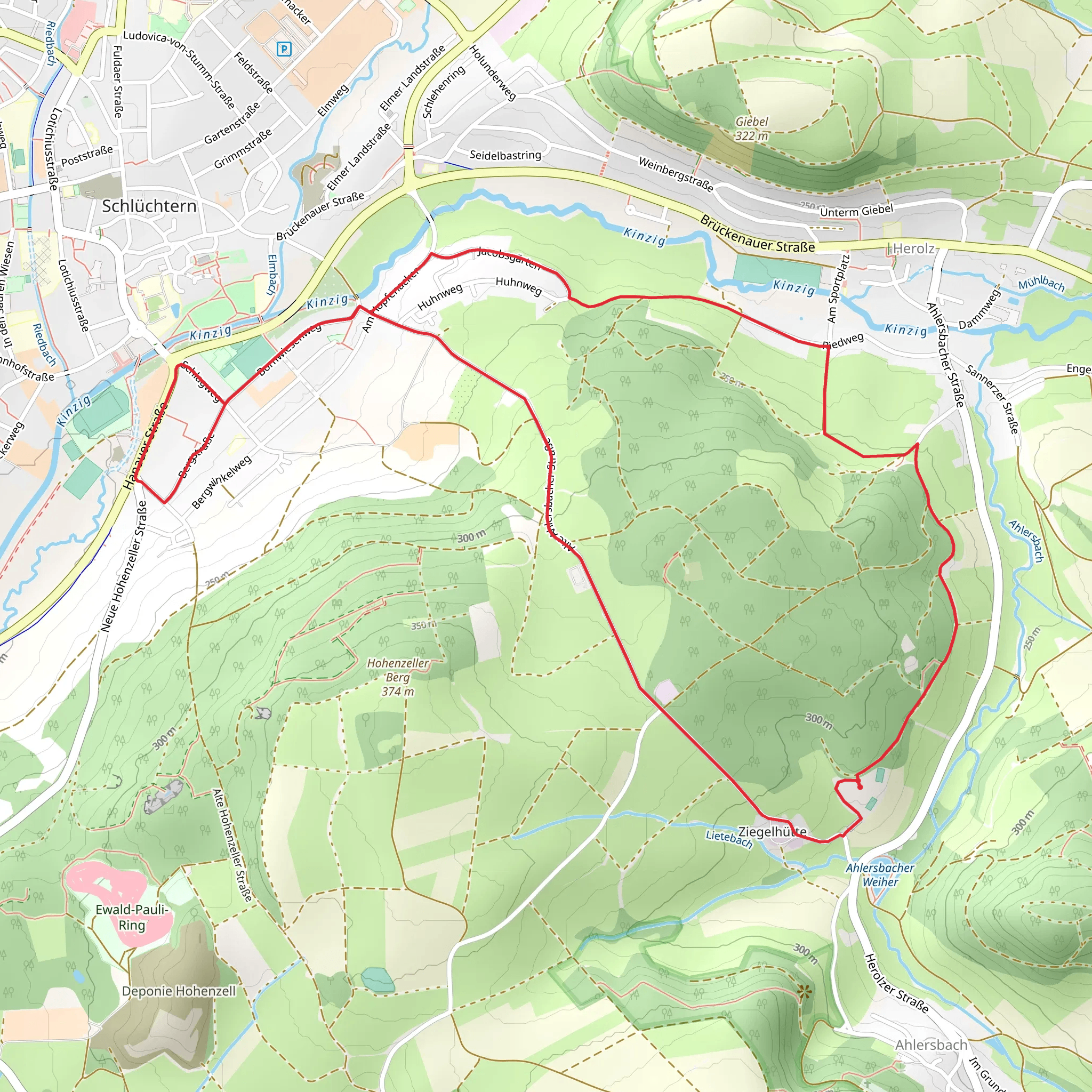 Hohenzell Rundweg and Schluechtern Wanderweg SLUE2 mobile static map