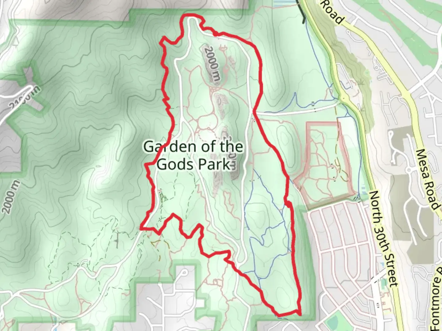 An image depicting the trail Garden of the Gods Park Loop and its surrounding area.