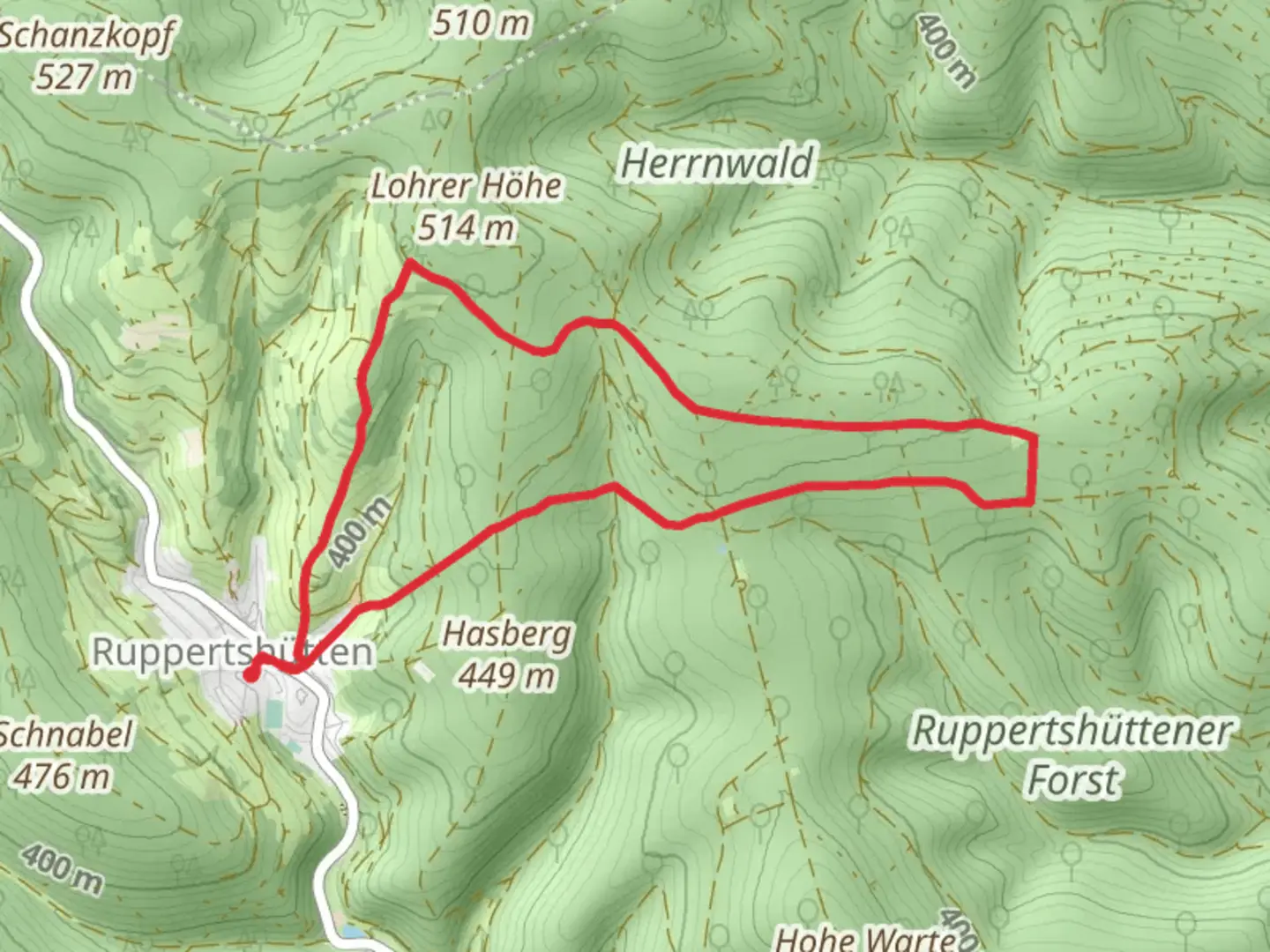 An image depicting the trail Ausgrabun Kloster Einsiedel via Kulturweg Lohr and Lauf der Verrueckten and its surrounding area.