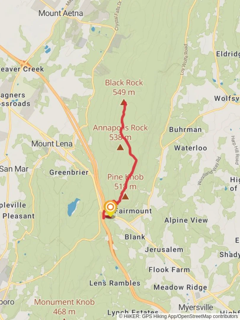 An image depicting the trail Black Rock via Appalachian Trail and its surrounding area.