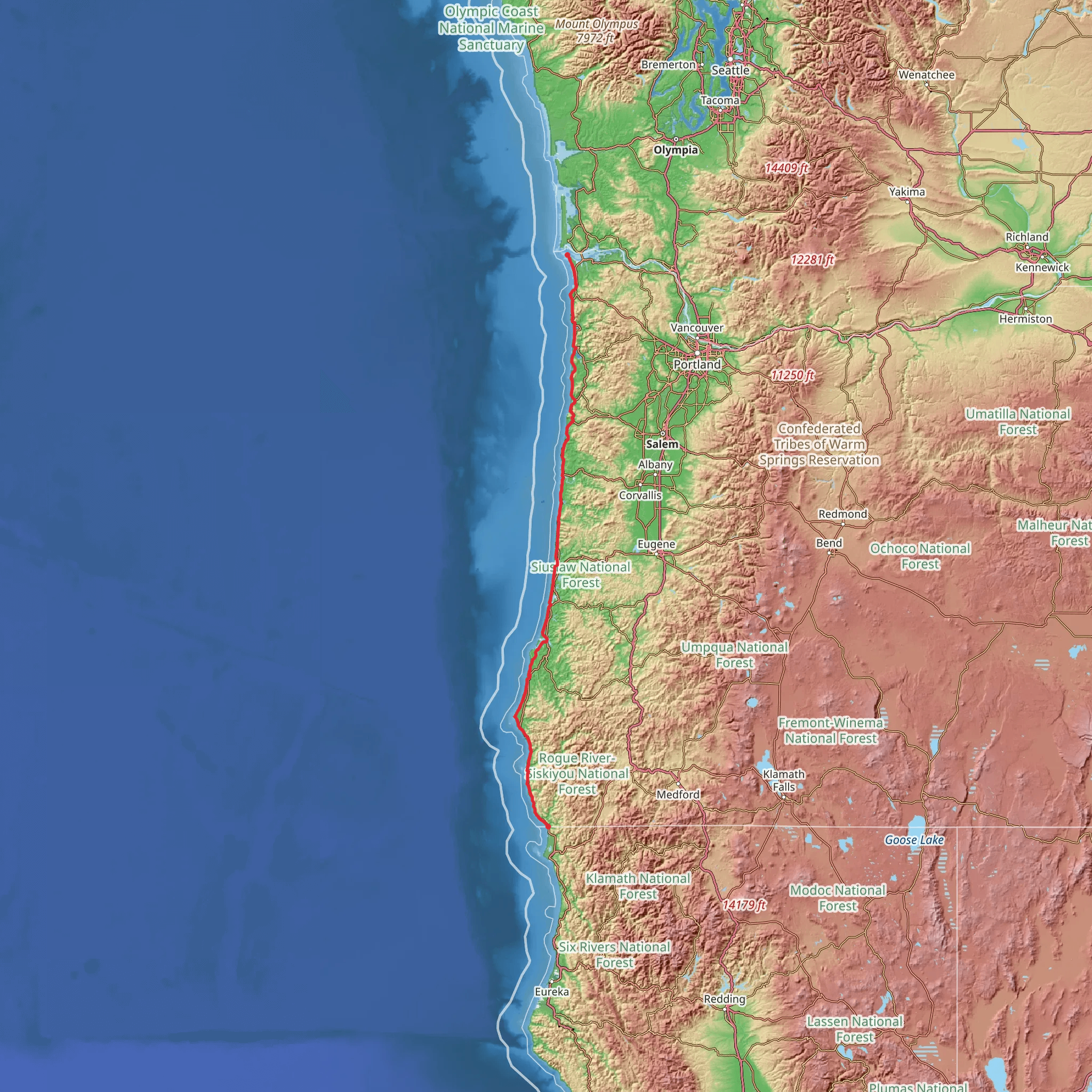 Oregon Coast Trail mobile static map