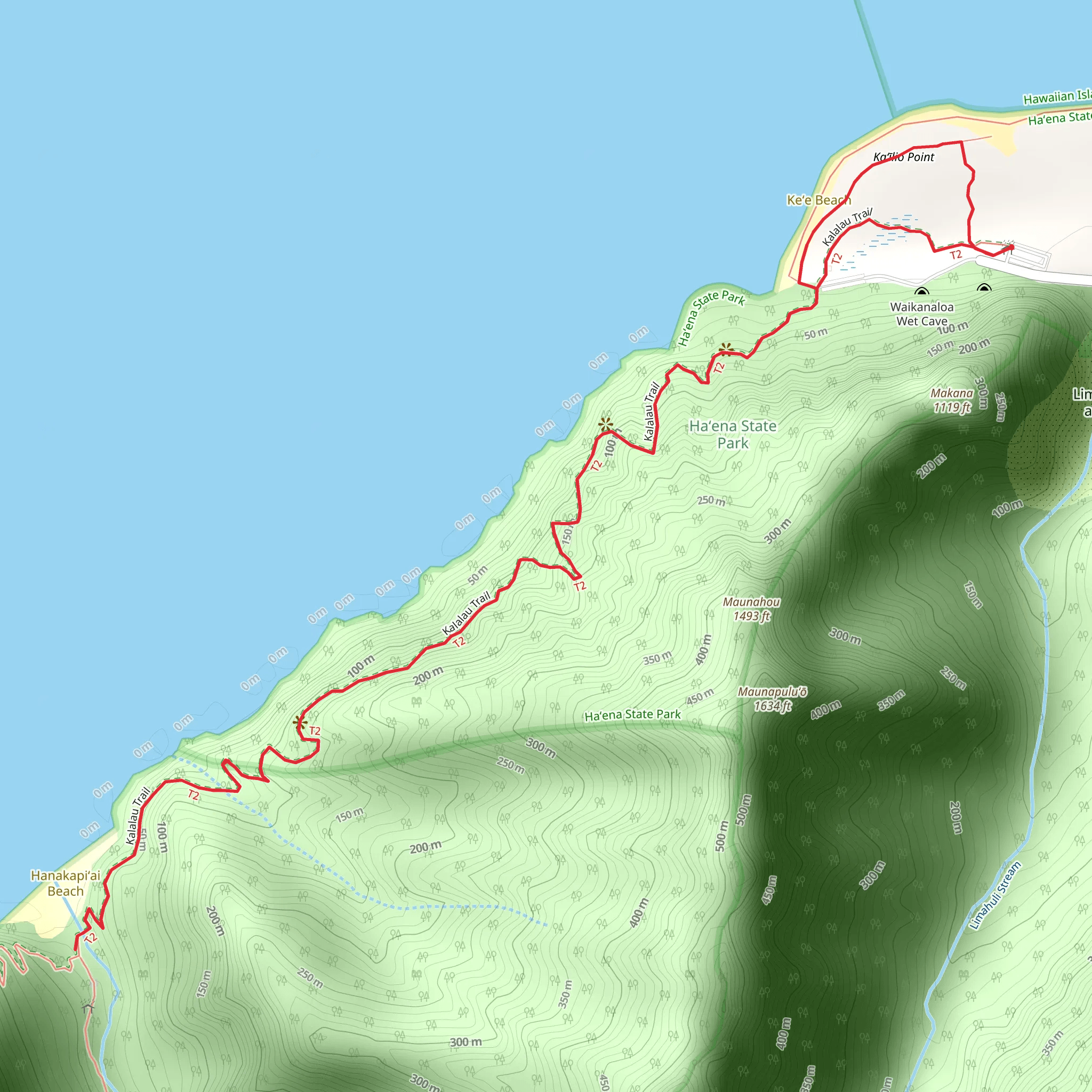 Kee Beach to Hanakapiaai Beach Trail mobile static map