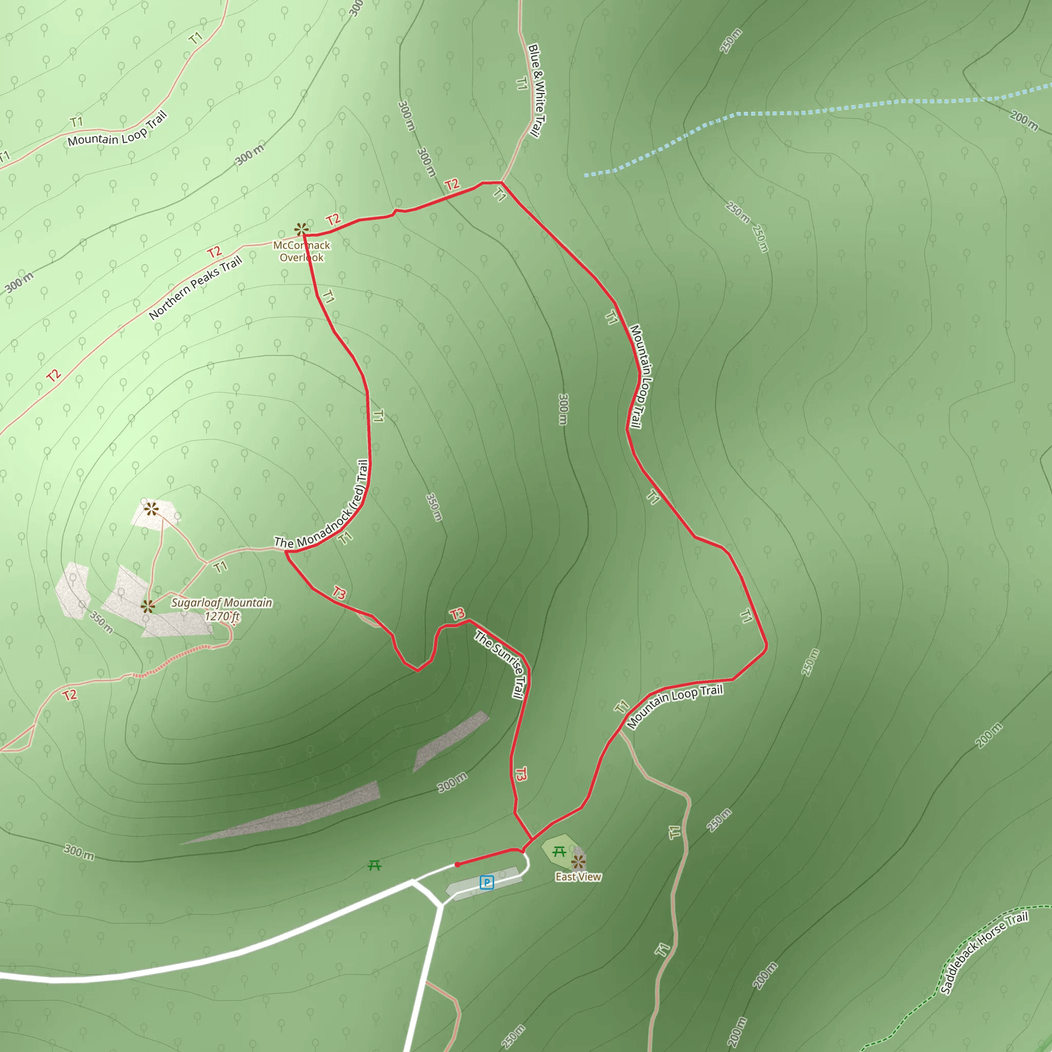 The Sunrise and Sugarloaf Mountain Loop Trail mobile static map
