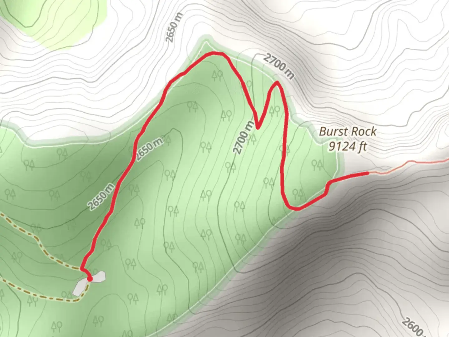 An image depicting the trail Burst Rock and its surrounding area.