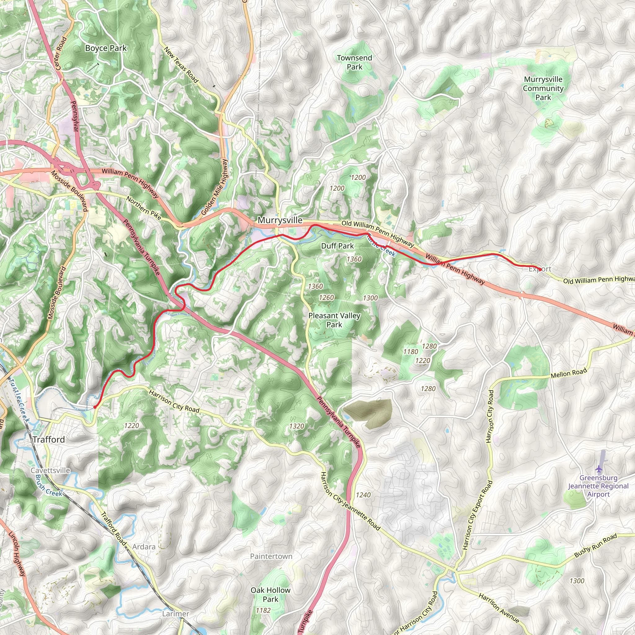 Blackburn to Export via West Heritage Trail mobile static map