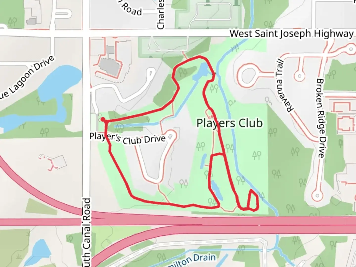 An image depicting the trail Players Club Loop and its surrounding area.