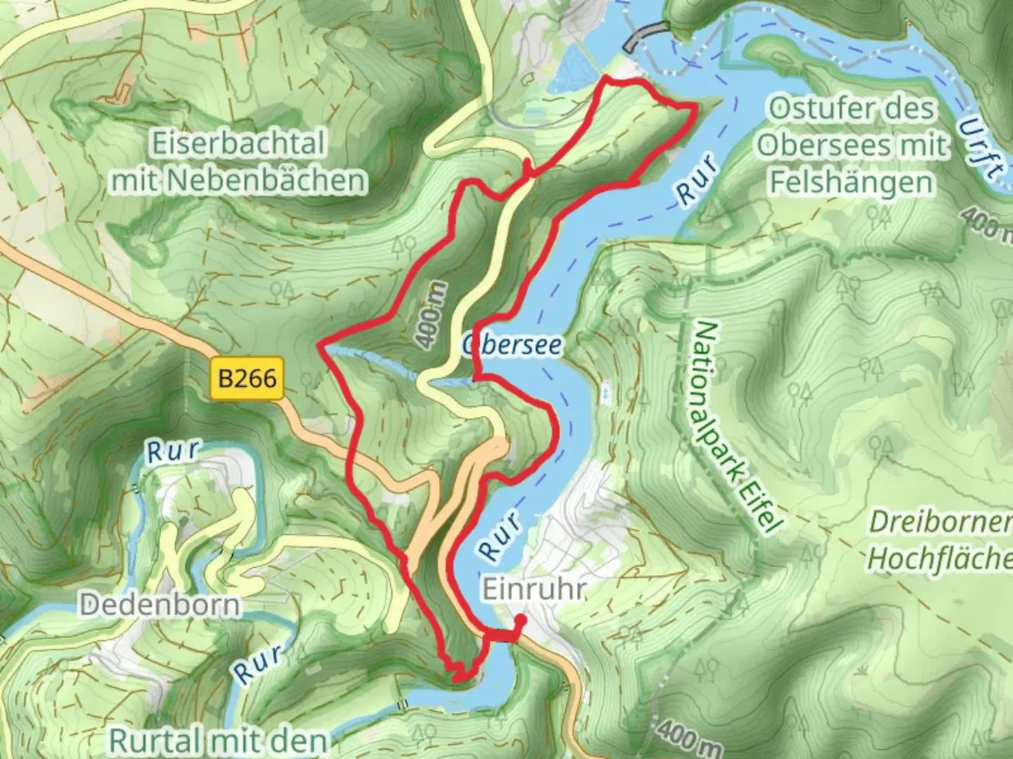 An image depicting the trail Rur via Ardennen-Eifel Rundweg and Kall-Rur Panorama Route and its surrounding area.
