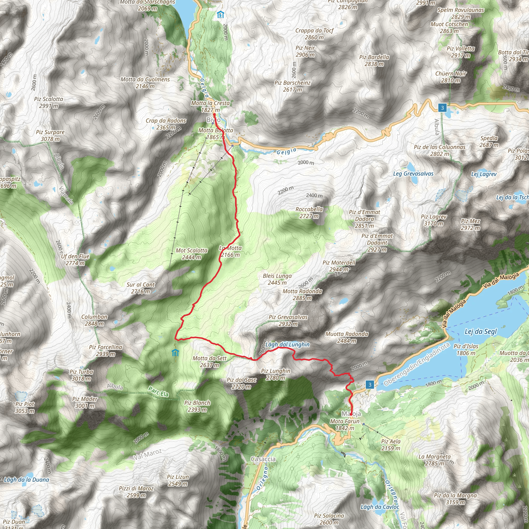 Maloja to Bivio via Lunghin Pass mobile static map
