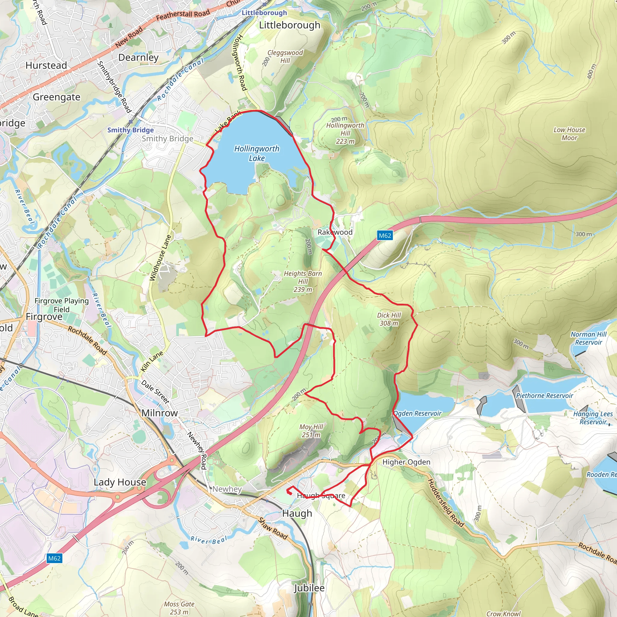 Dick Hill and Hollingworth Lake Loop mobile static map