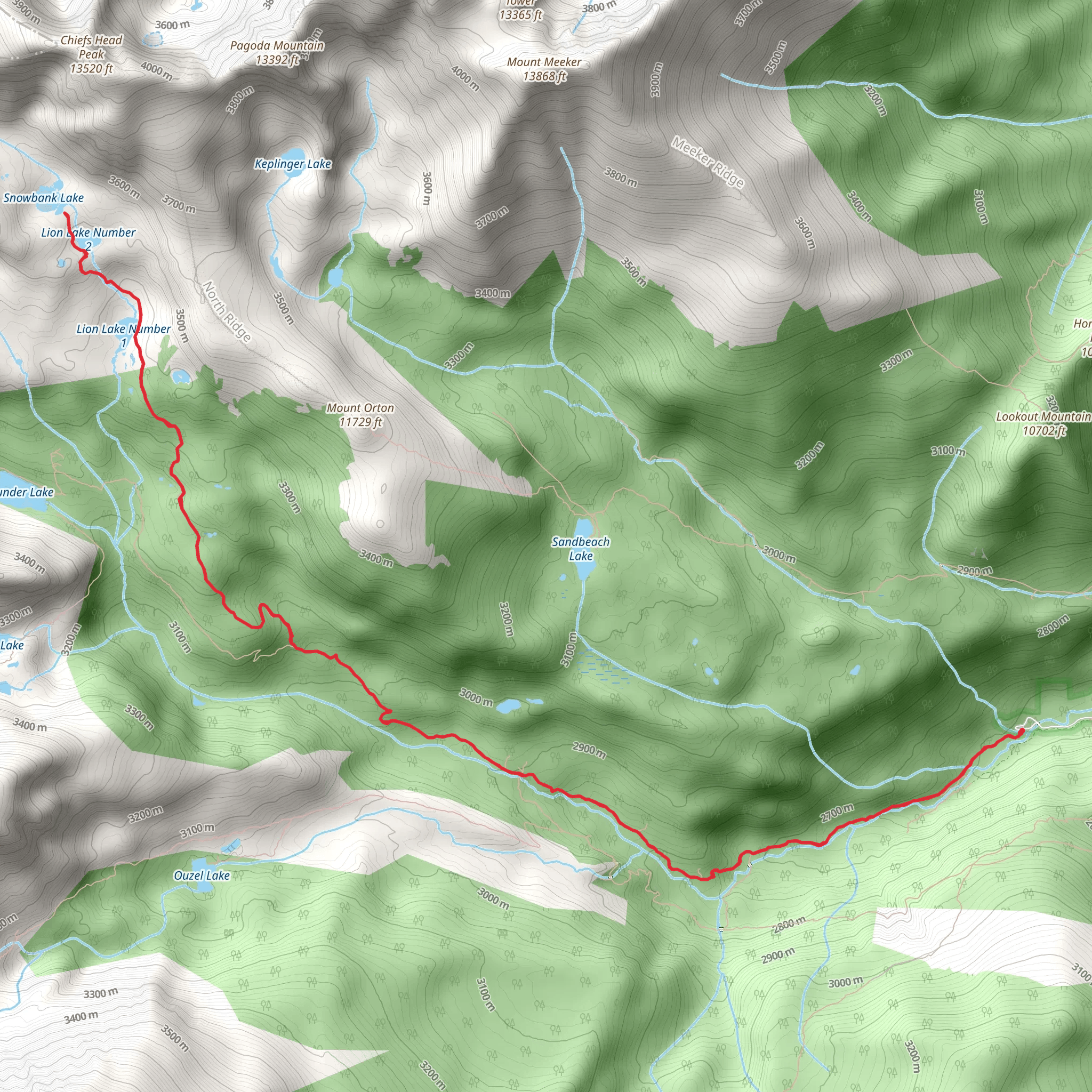 Snowbank Lake and Lion Lake via Wild Basin Trail mobile static map