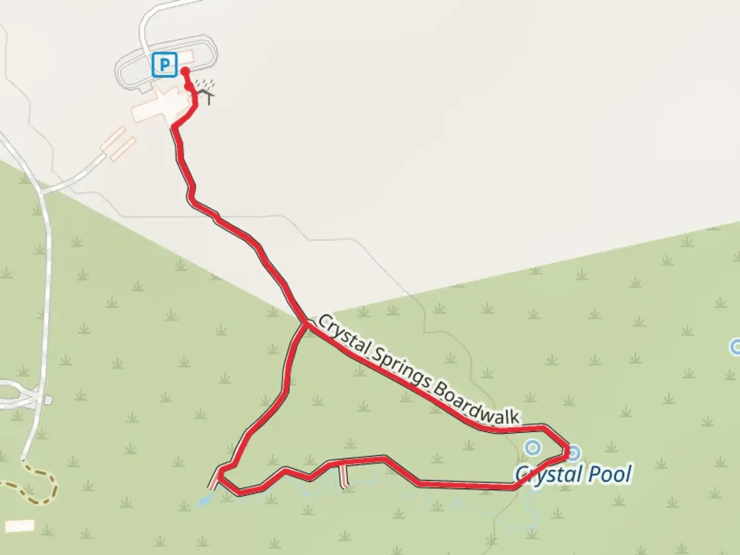 An image depicting the trail Crystal Springs Boardwalk Loop and its surrounding area.