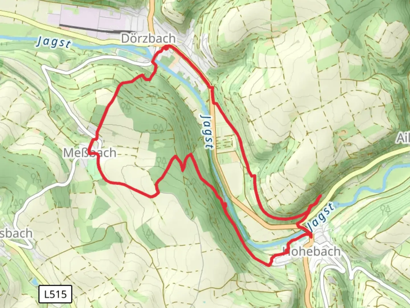 An image depicting the trail Einsiedlerhoehle via Staffeln and Erlebnispfad Hohebach and its surrounding area.