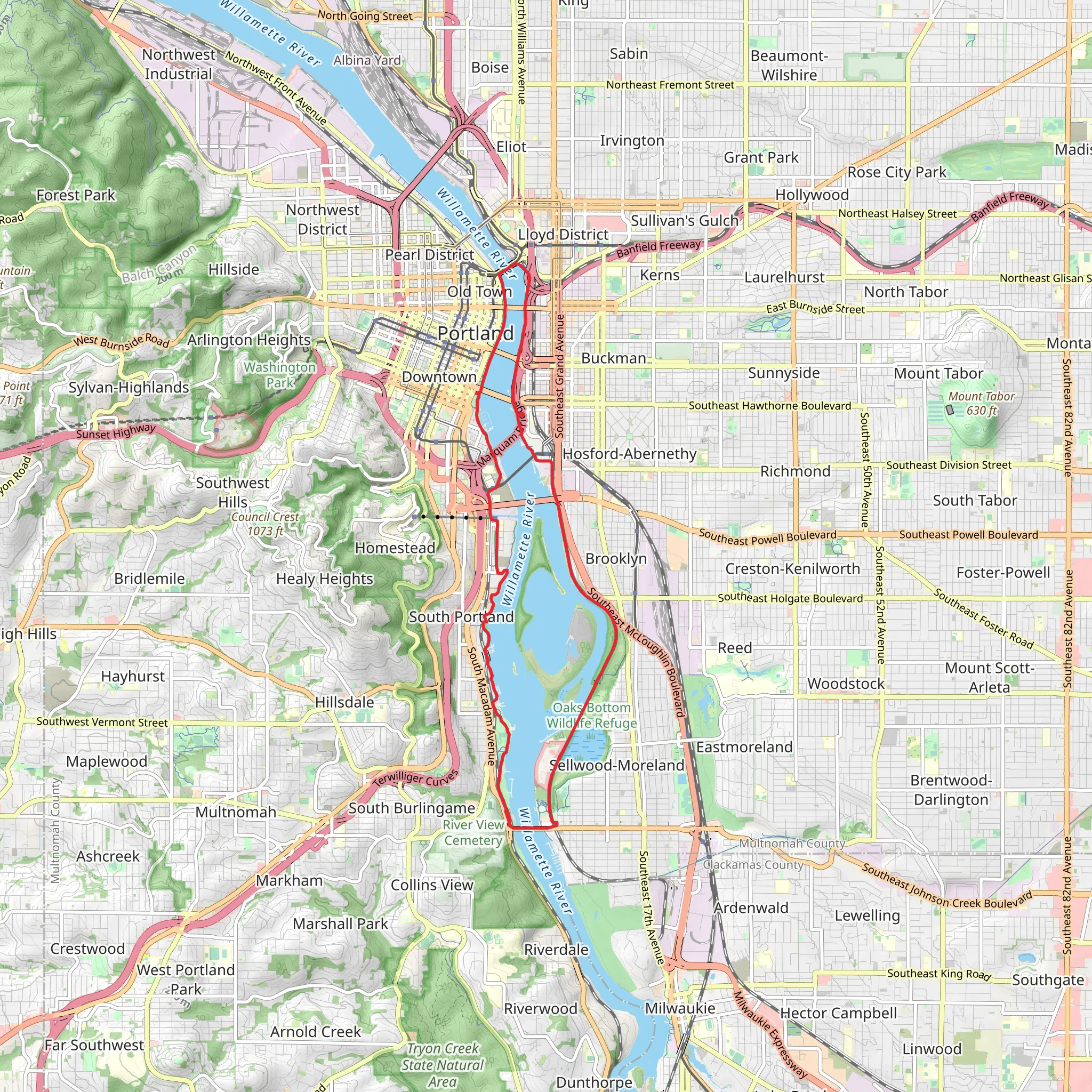 Willamette Greenway Loop Trail mobile static map