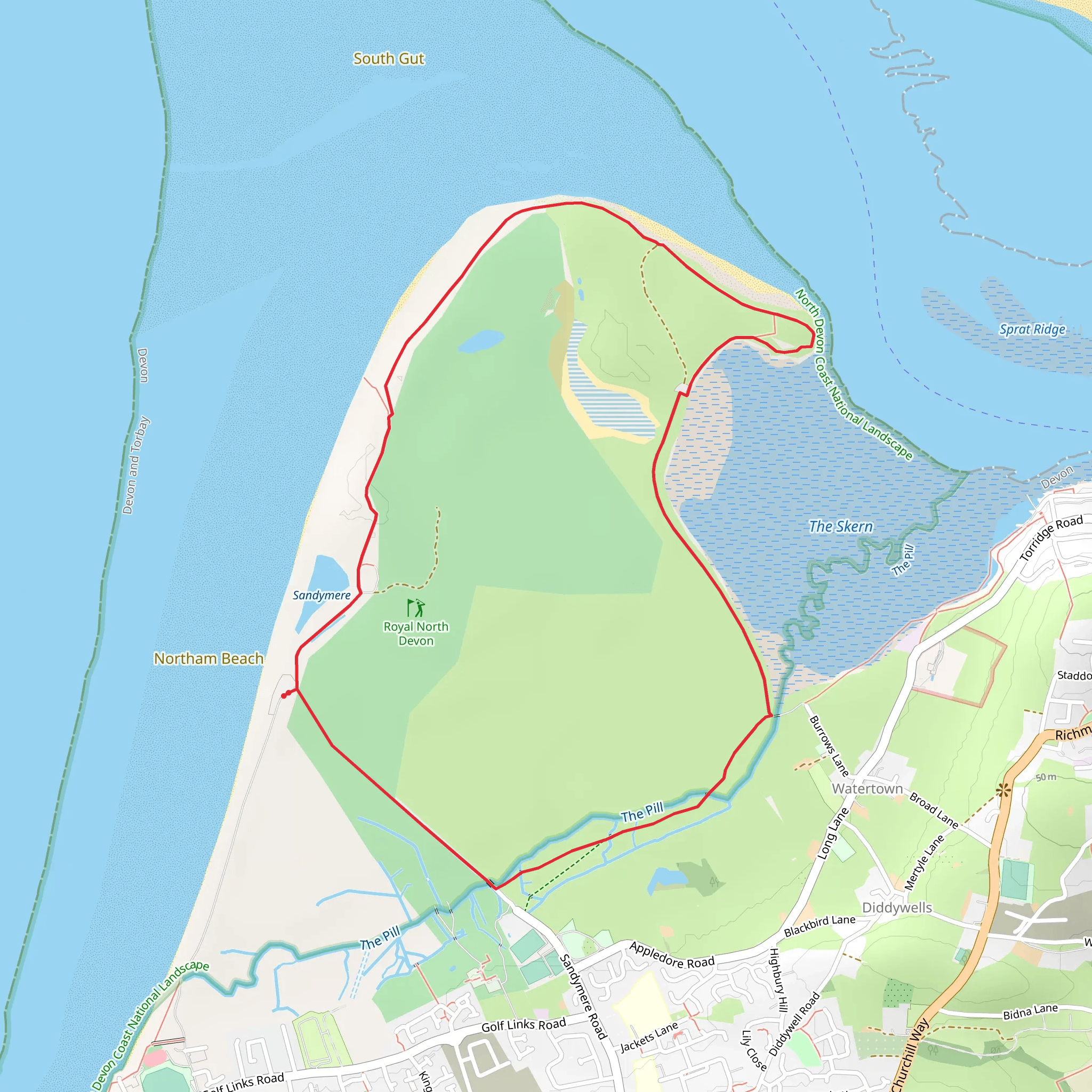 Northam Burrows Country Park Short Loop mobile static map