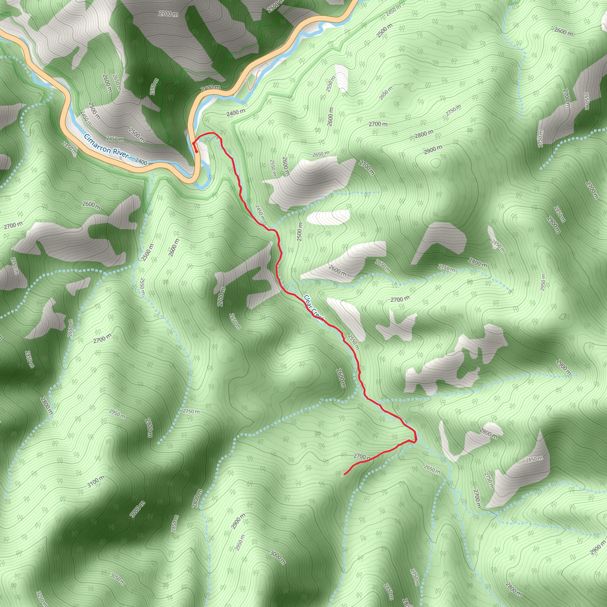 Clear Creek Trail Out and Back mobile static map