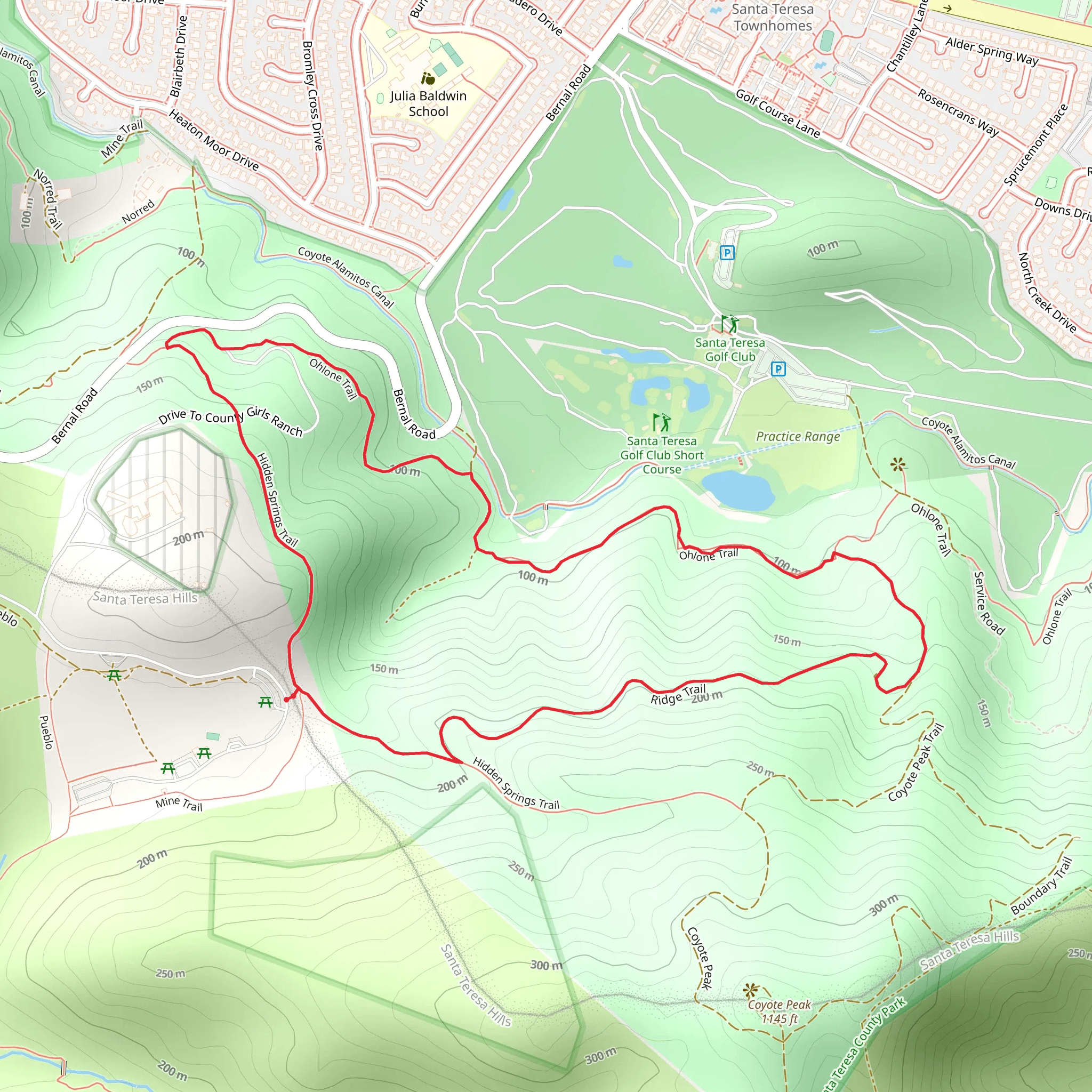 Ohlone, Ridge and Hidden Springs Loop Trail mobile static map