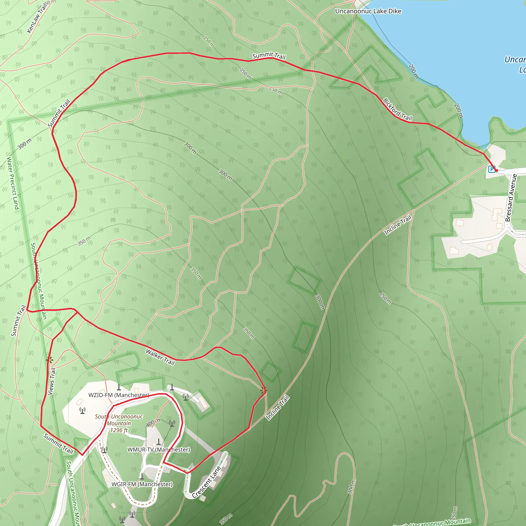 South Uncanoonuc Mountain Loop via Uncanoonuc Lake mobile static map