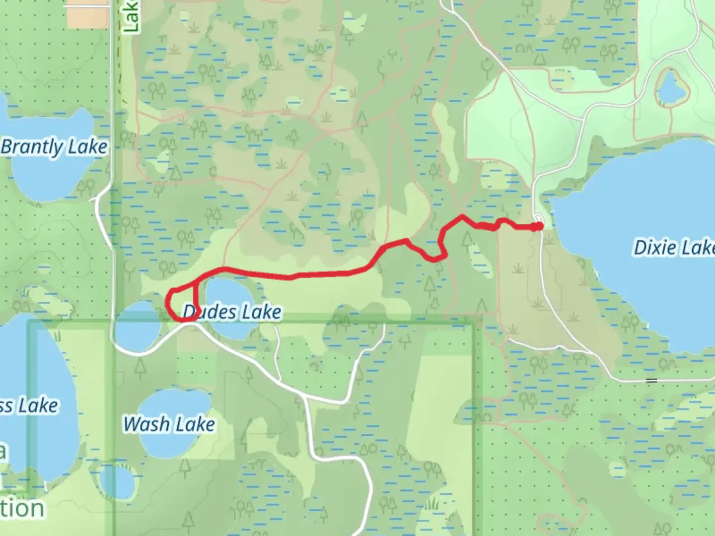 An image depicting the trail Dudes and Hook Lake Walk and its surrounding area.