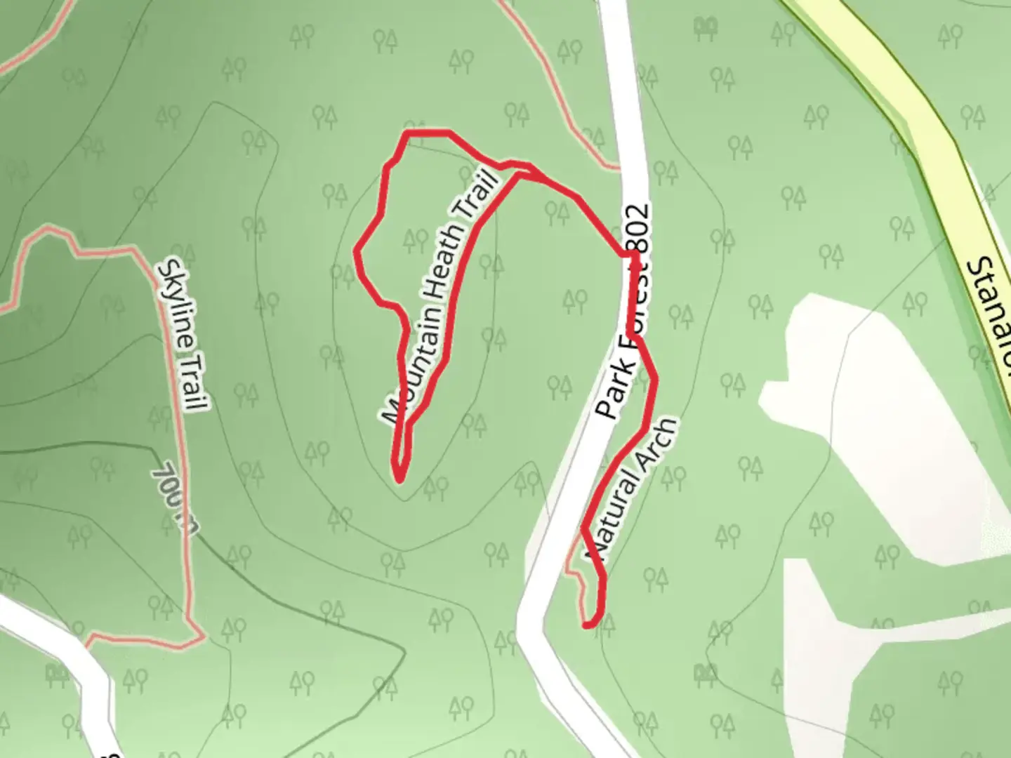 An image depicting the trail Mountain Heath Loop Trail and its surrounding area.