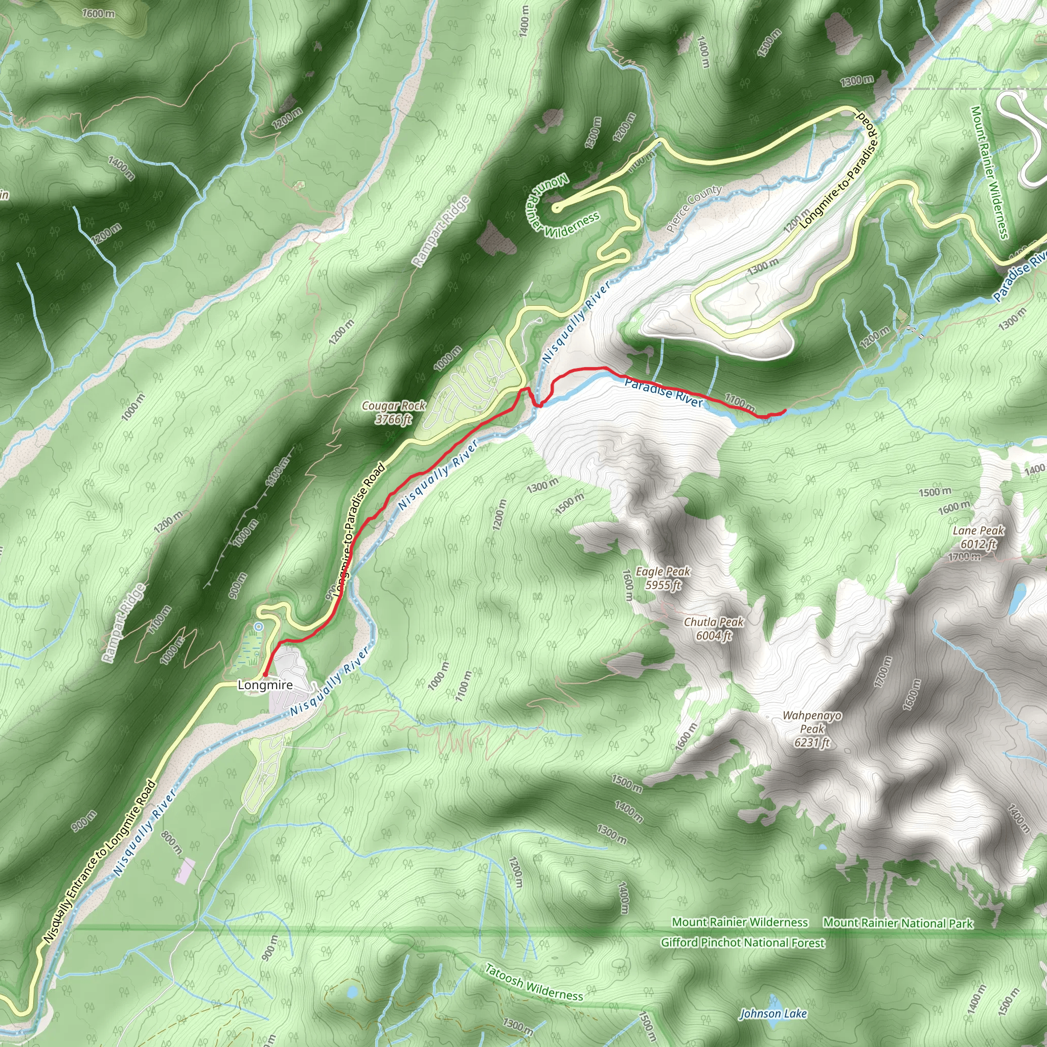 Carter Falls via Wonderland Trail mobile static map