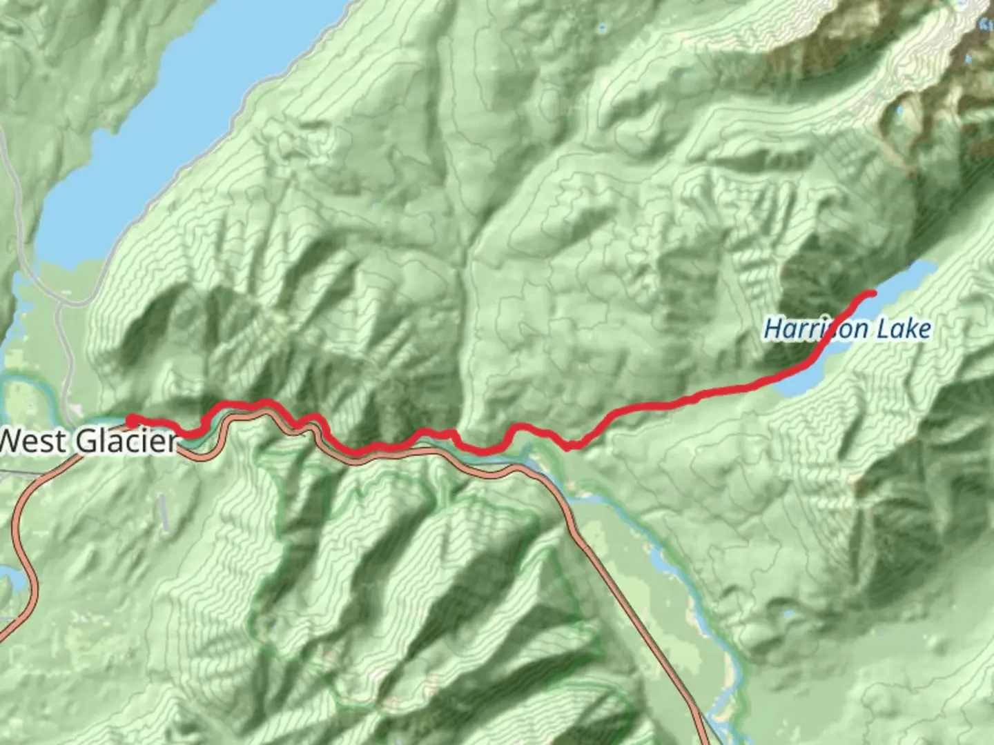 An image depicting the trail Harrison Lake via South Boundary and its surrounding area.