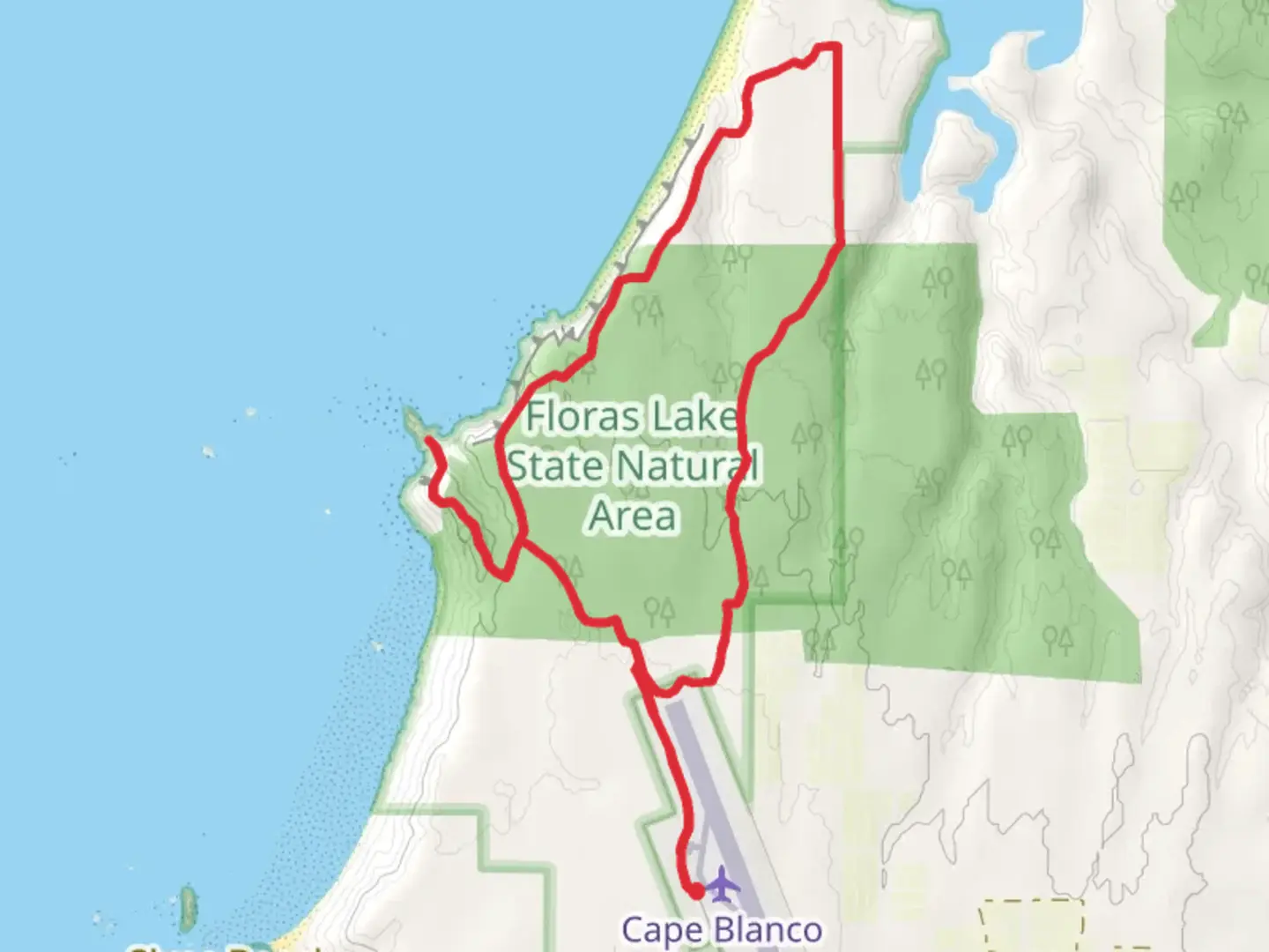 An image depicting the trail Floras Lake and Blacklock Point Loop Trail and its surrounding area.