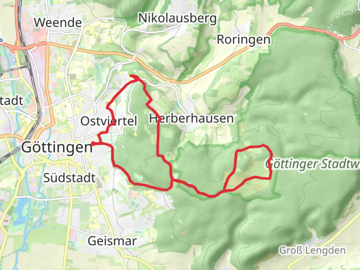 An image depicting the trail Gottingen Loop via Sauberg and its surrounding area.