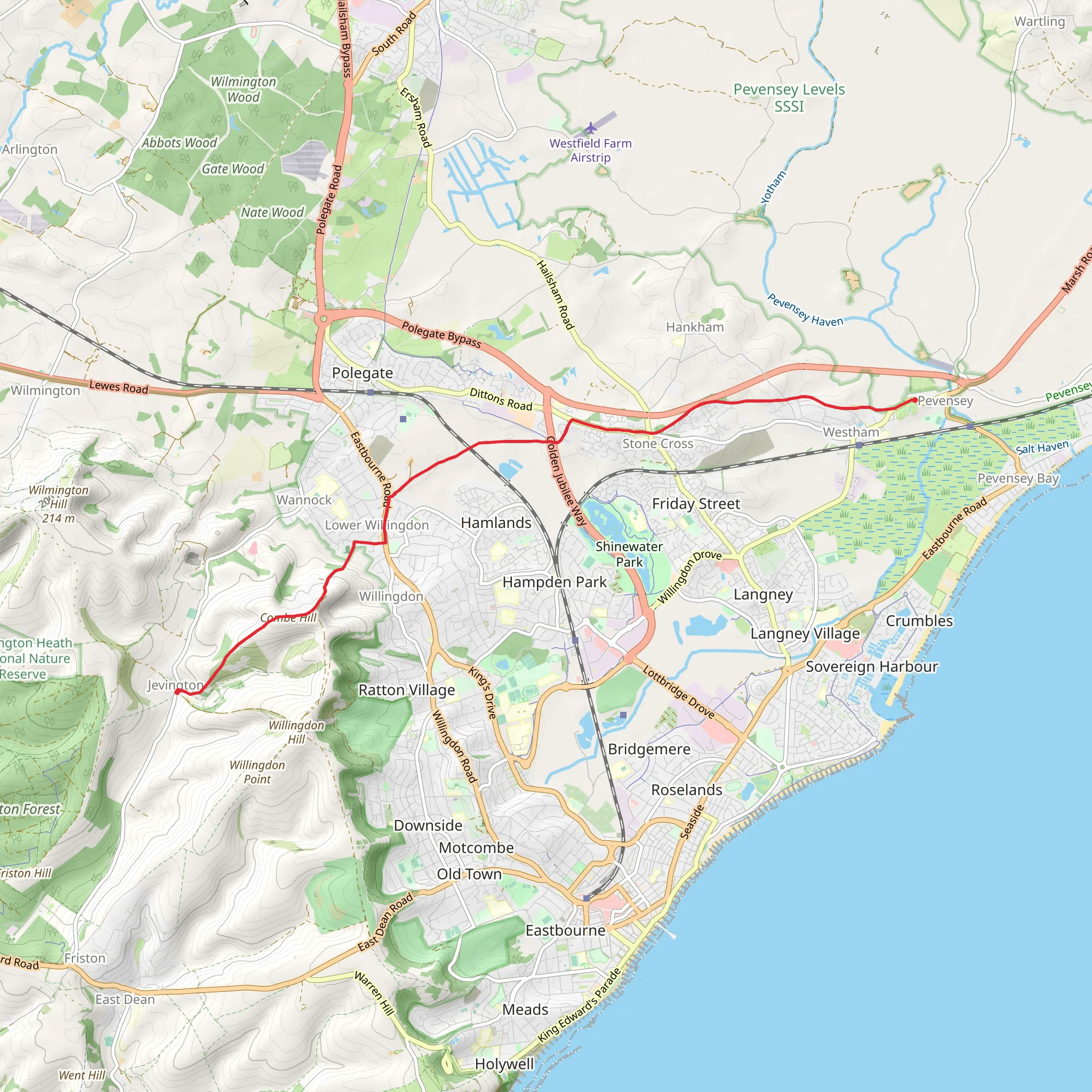 1066 Country Walk - Pevensey to Jevington mobile static map